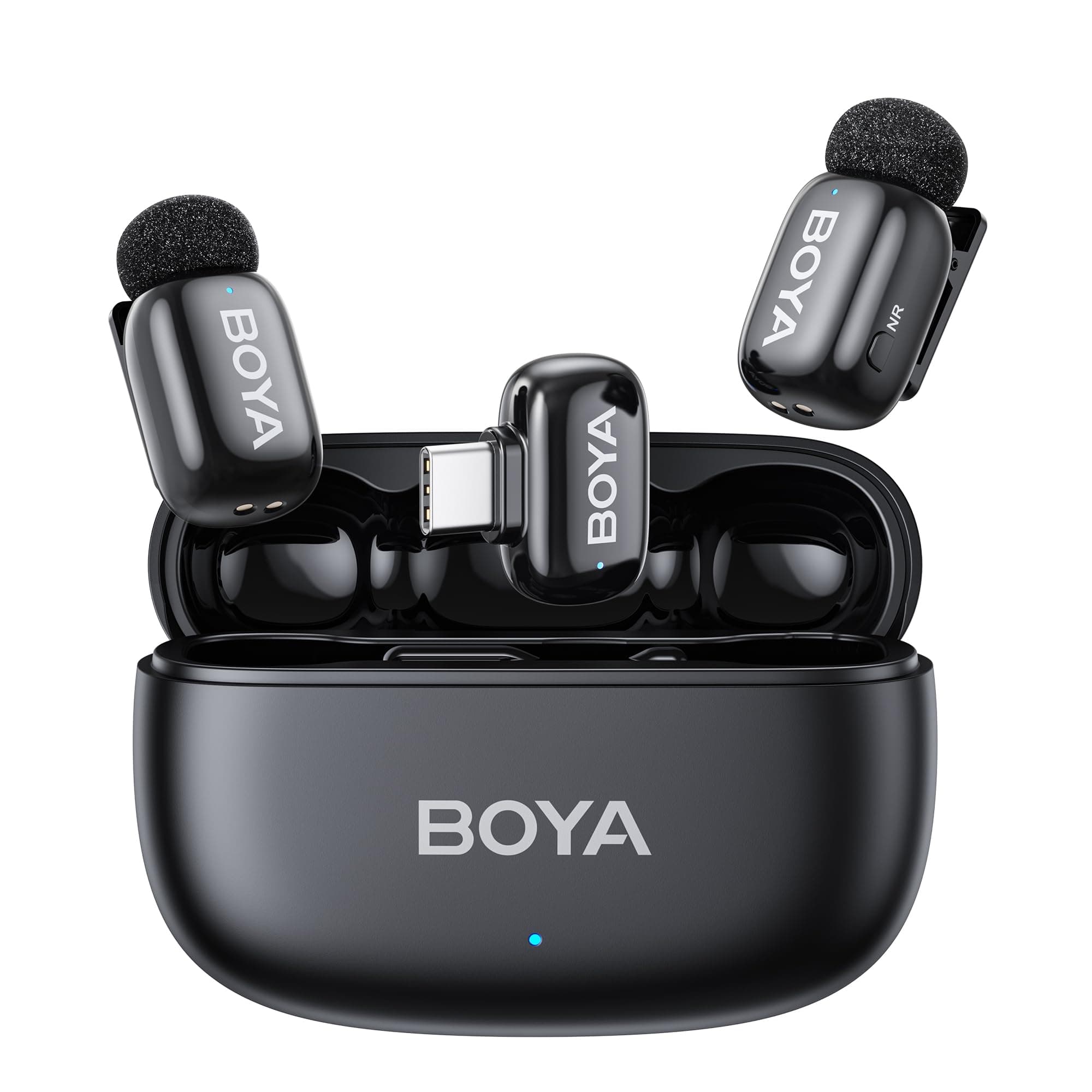 BOYA Mini 2 Microfono Inalambrico (2TX+1 USB-C RX) para iPhone 15/16/17, Microfono Movil Android, 48 kHz/24 bit, 5g Ultraligero, Cancelación de Ruido, 30h, Micrófono Solapa para Streaming, Vlogging