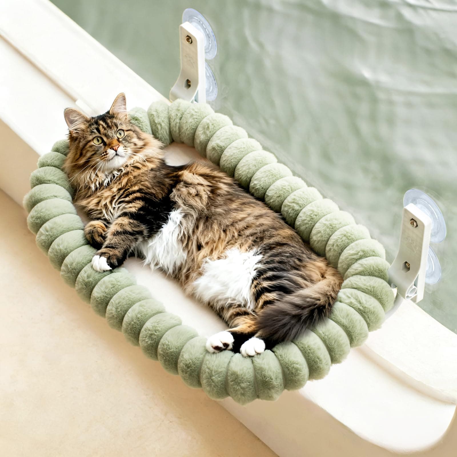 EDAGNY Elegant Hamac pour Chat Pliable - Hamac Chat Fenetre avec réversible et Lavable lit pour, lit de fenêtre avec 4 ventouses puissantes Supporte jusqu'à 18kg (Vert, L)