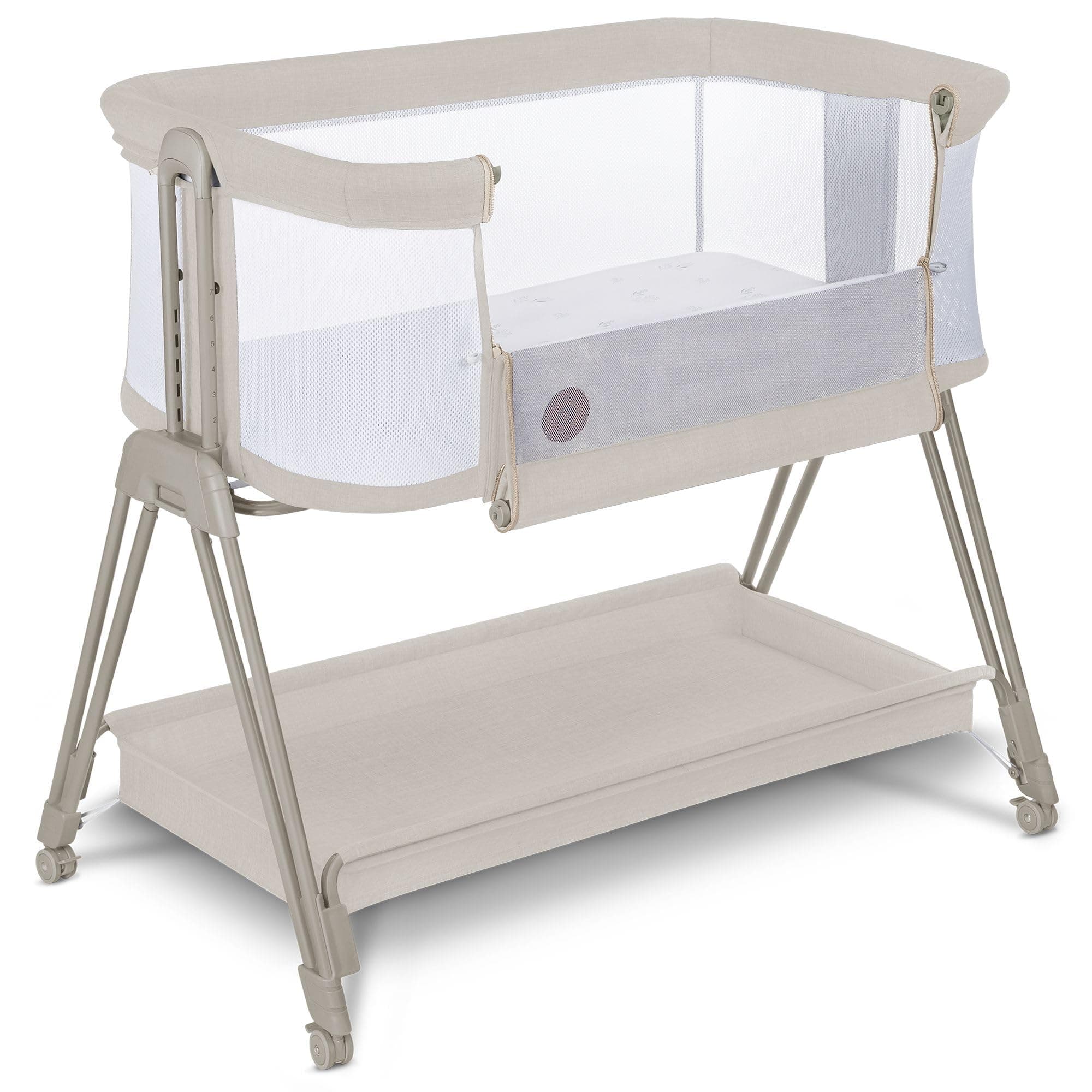 lionelo Luna, lit Bebe indépendant, cododo avec Matelas, co-Sleeping, du Nouveau-né à 9 kg. Hauteur et Inclinaison réglables, 4 Roues avec Blocage, Fixation au lit des Parents, aéré (Beige)