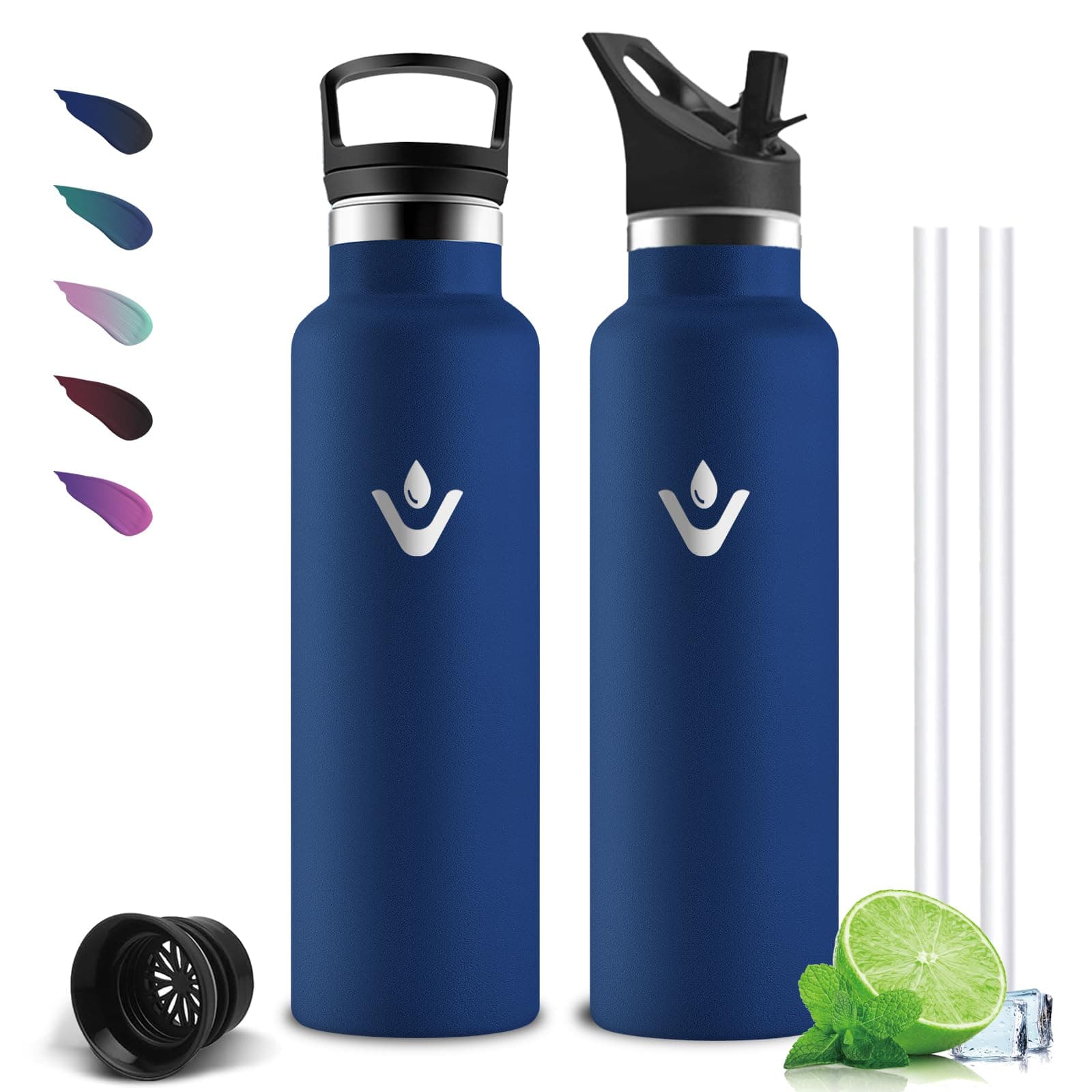 Mujigaga Botella Agua Acero Inoxidable, 750ml Botella Termica, A Prueba de Fugas, Cantimplora con Pajita, sin BPA, Aislamiento al Vacío, Cantimplora para la Escuela, Cámping, Oficina, Senderismo