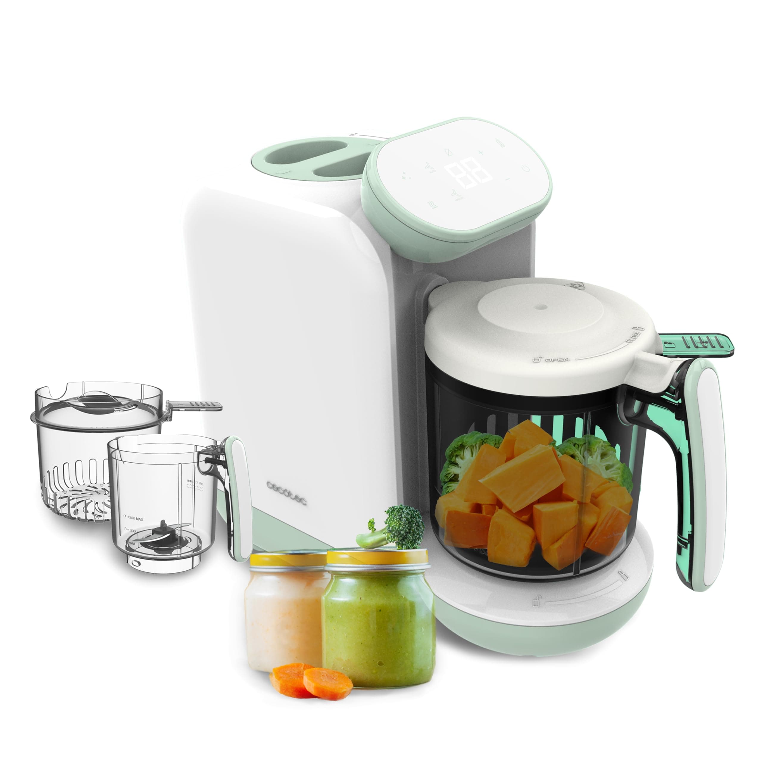 Cecotec Robot de Cocina Bebé, Procesador de Alimentos Nana BabyCare FoodProcessor. Hierve, Tritura, Esteriliza y Calienta Biberones, sin BPA, Apto para Frutas, Verduras y Carnes, Incluye Recetario