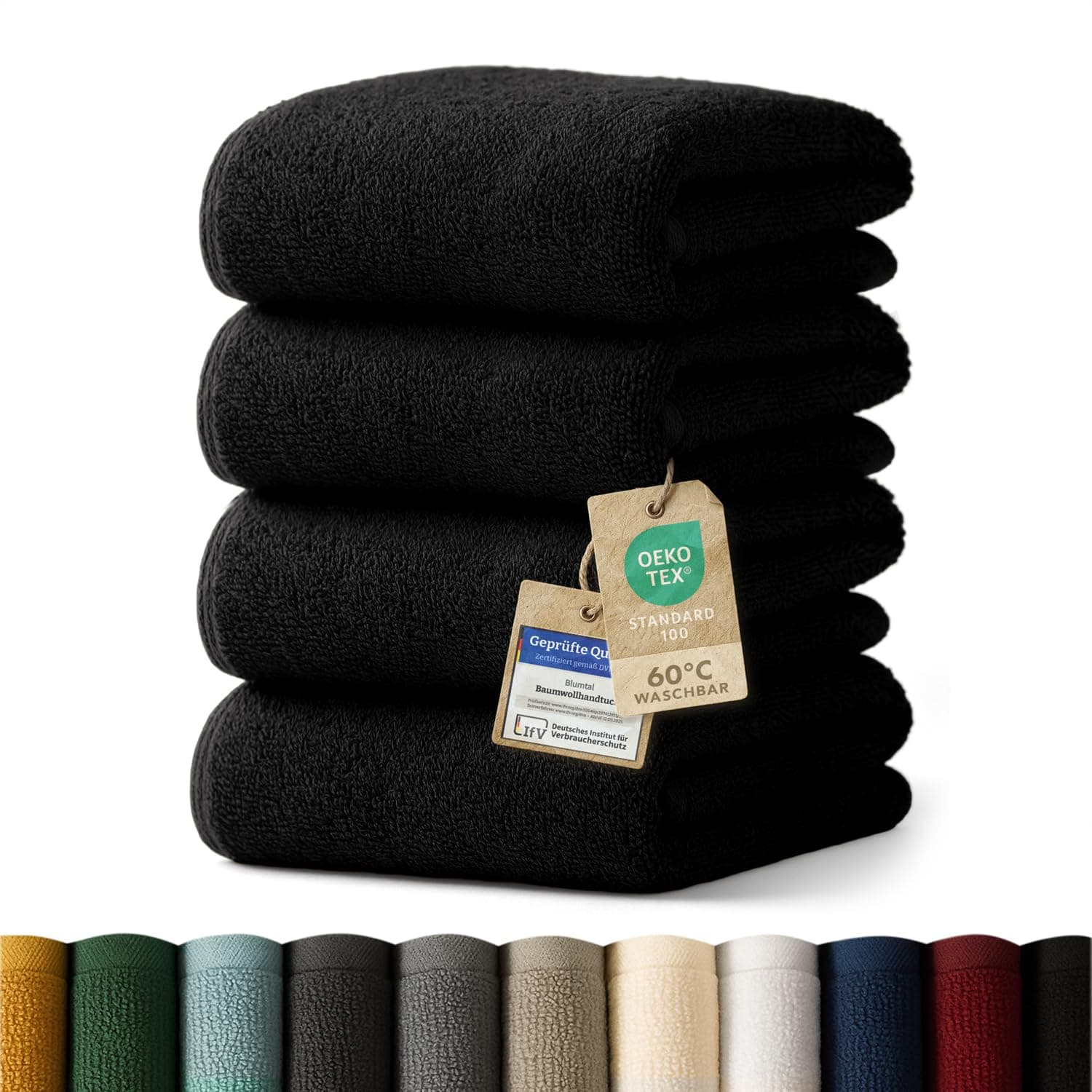 Blumtal Premium Frottier Handtücher Set 4 teilig 100% Baumwolle - Oeko-TEX zertifiziertes Towel 4X (50x100 cm) - Ultra saugstarkes Frottier Handtücher Set waschbar °60 - Handtuch Schwarz
