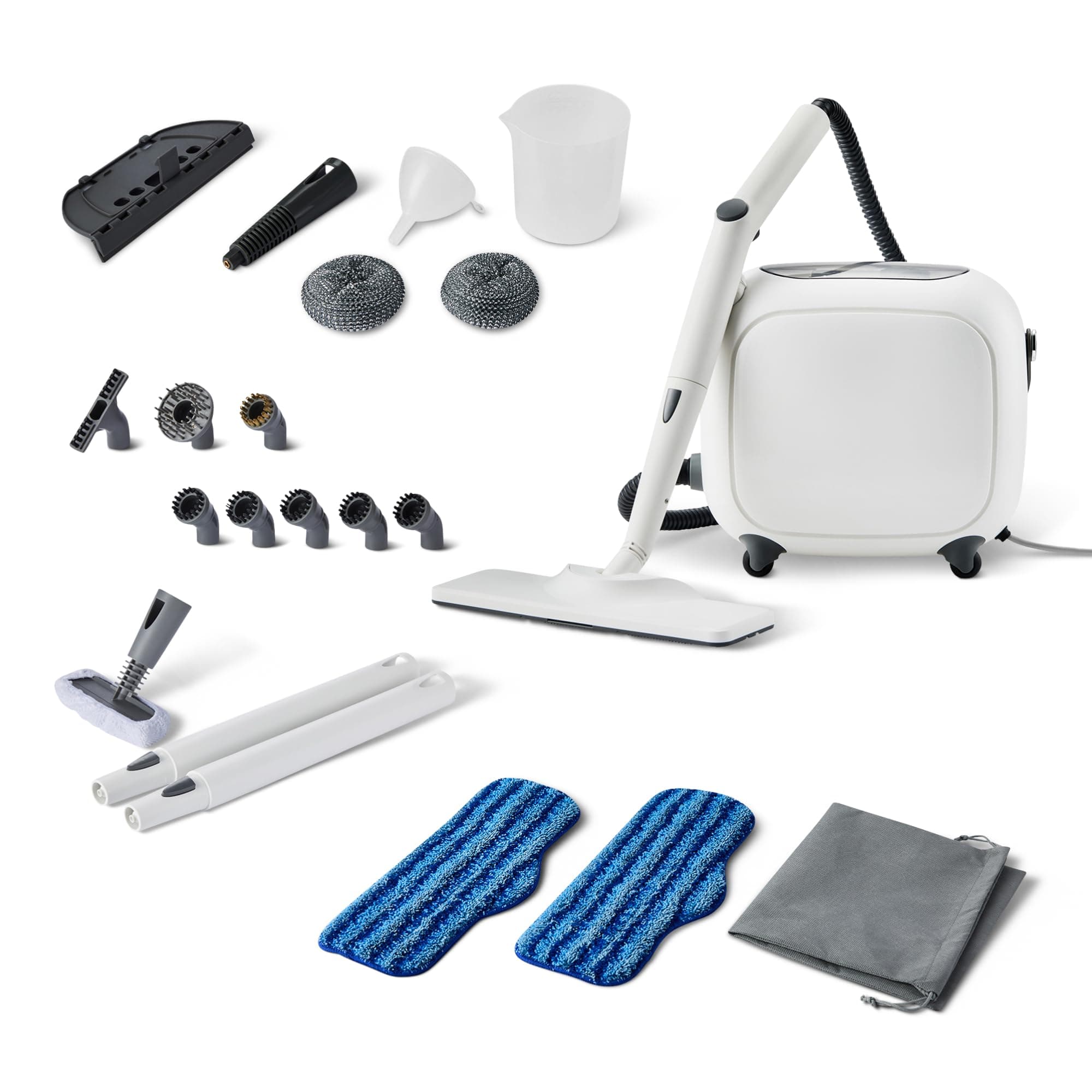 Amazon Basics Limpiador a Vapor Multiusos con 22 Accesorios, Depósito de 1,5L, 1500W, Blanco