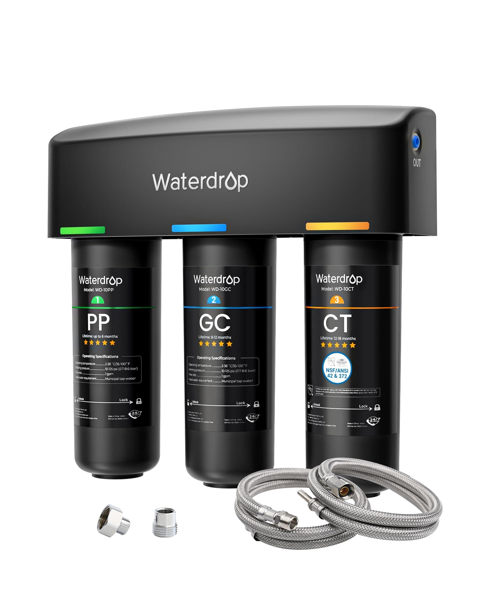 Waterdrop TSA Sistema de Filtro de Agua para Debajo del Fregadero, 3 Etapas Sistema de Filtrado de Agua, Certificado NSF/ANSI 42, Reduce el Fluoruros, el Plomo, el Cloro, el Mal Sabor