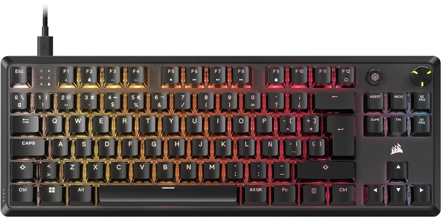 Corsair K70 Core TKL RGB Teclado Mecánico Tenkeyless para Juegos – Interruptores Lineales Corsair MLX Red v2 Prelubricados – SOCD – Amortiguación Acústica – Tapas de ABS – QWERTY ES – Negro