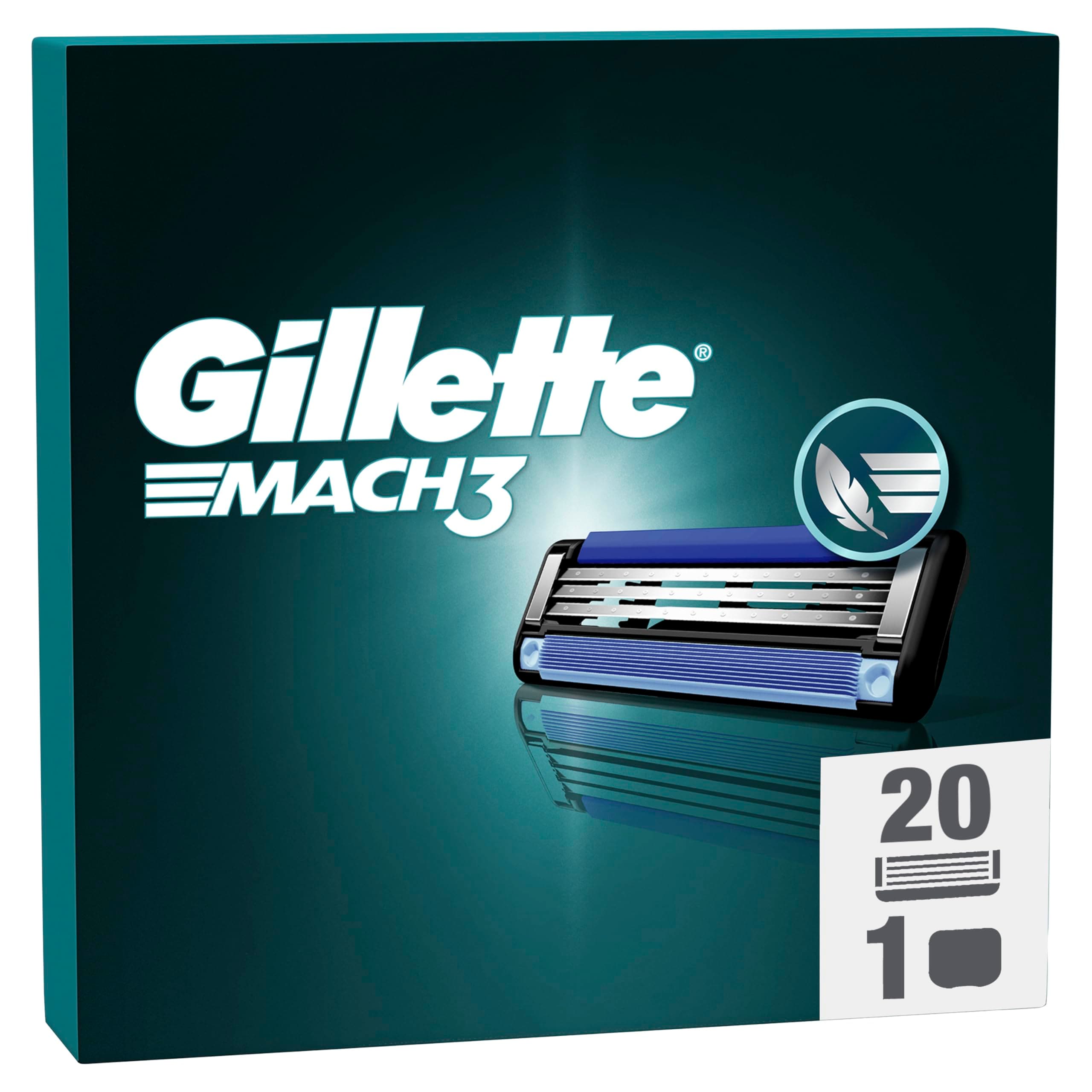 Gillette Mach3 Base 20 Lametta Di Ricambio Per Rasoio Barba Gillette, Con Striscia Lubrificante Per Una Scorrevolezza Fluida E Rivestimento Della Lama Progettato Per Ridurre