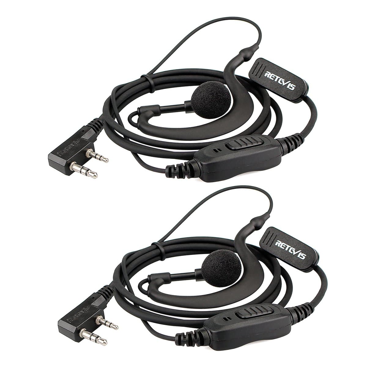 Retevis RE3120 Funkgeräte Kopfhörer 2 Pin C-Typ Headset Kompatibel mit JUCJET Walkie Talkie RT24 RT24V RT27 RT668 RT618 RT86 Baofeng BF-88E BF-888S Tyhbelle Kenwood Funkgerät Headset (2 STK)