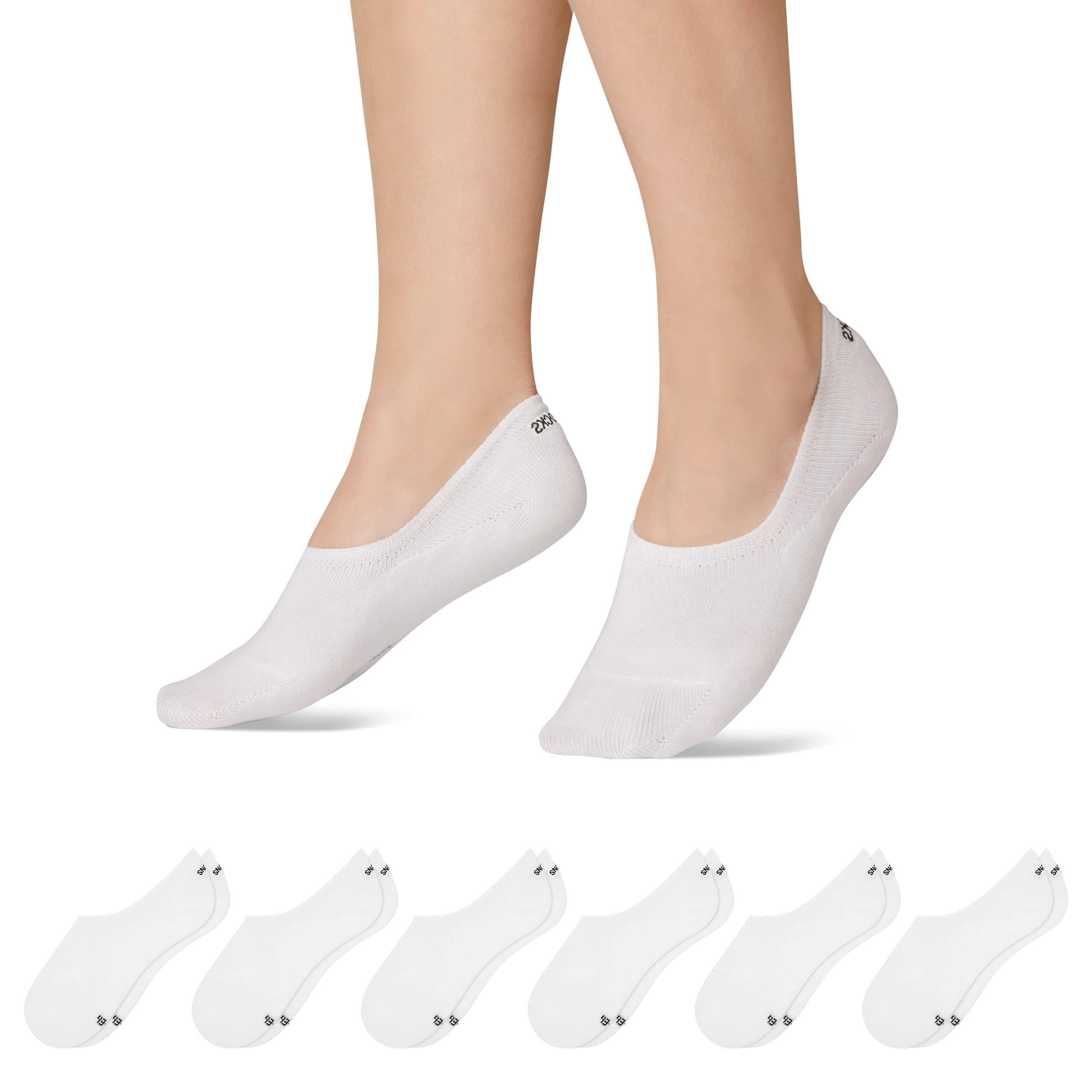 Snocks Füßlinge Damen & Herren aus Bio-Baumwolle - 6 Paar - Rutschfeste, unsichtbare, atmungsaktive Ballerina Socken mit Silikonstreifen - Gr. 35-50