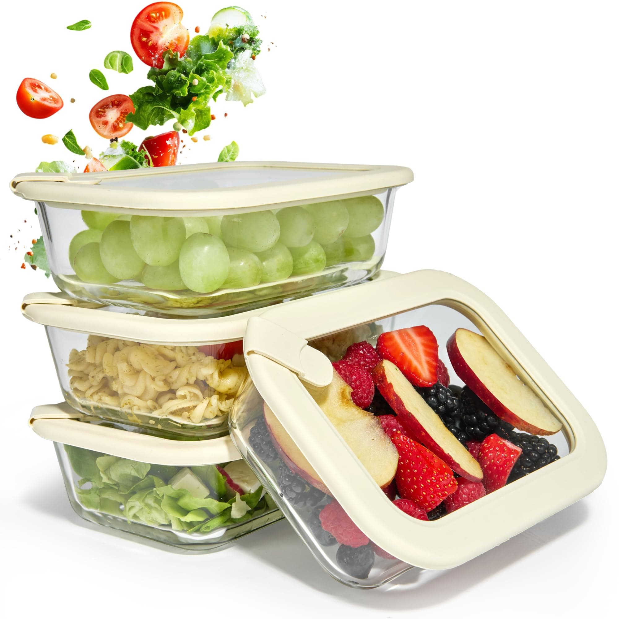 Dalena Home Recipiente de Vidrio Borosilicato Rectangular con Tapa Set 4 x 640 Mililitros – Fiambrera Cristal, Contenedor de Alimentos, Conservación en Nevera, Organizador de Cocina