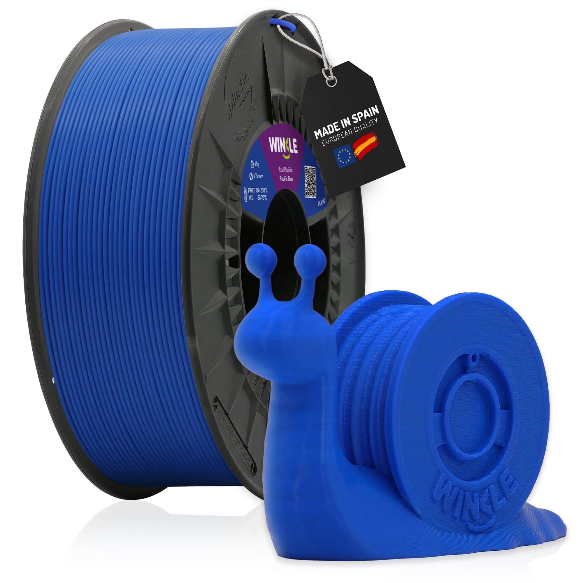 WINKLE Filamento PLA HD Azul Pacífico | Filamento Impresora 3D | Filamento PLA 1,75mm 1kg | PLA Azul | Compatible con Todas las Impresoras 3D | Precisión Dimensional | Bobina 1kg