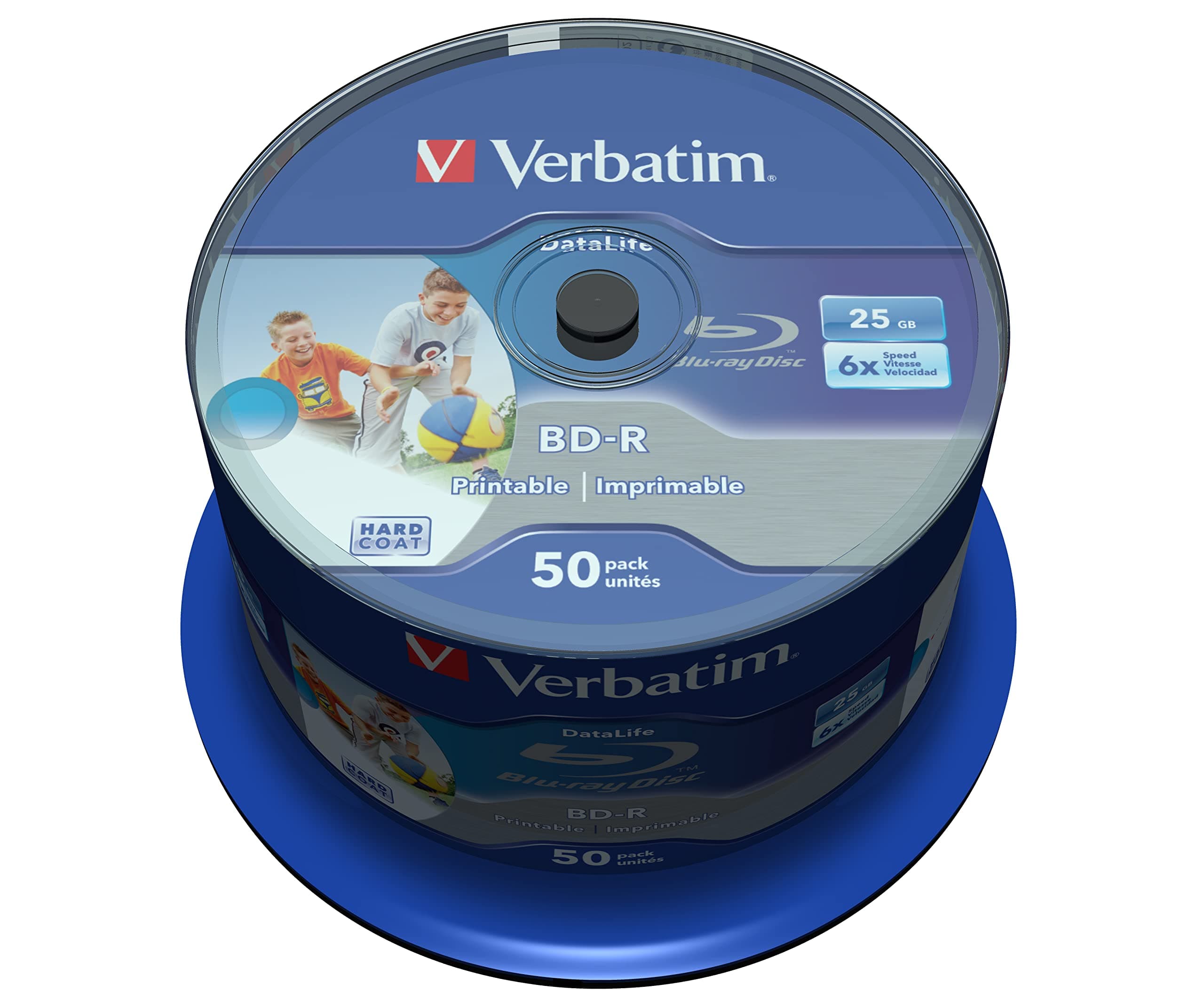 Verbatim BD-R SL Datalife, Blu-Ray-Disk 25 GB - 6-fache Brenngeschwindigkeit - Groß bedruckbar - Kratzschutz, 50 Stück Spindel