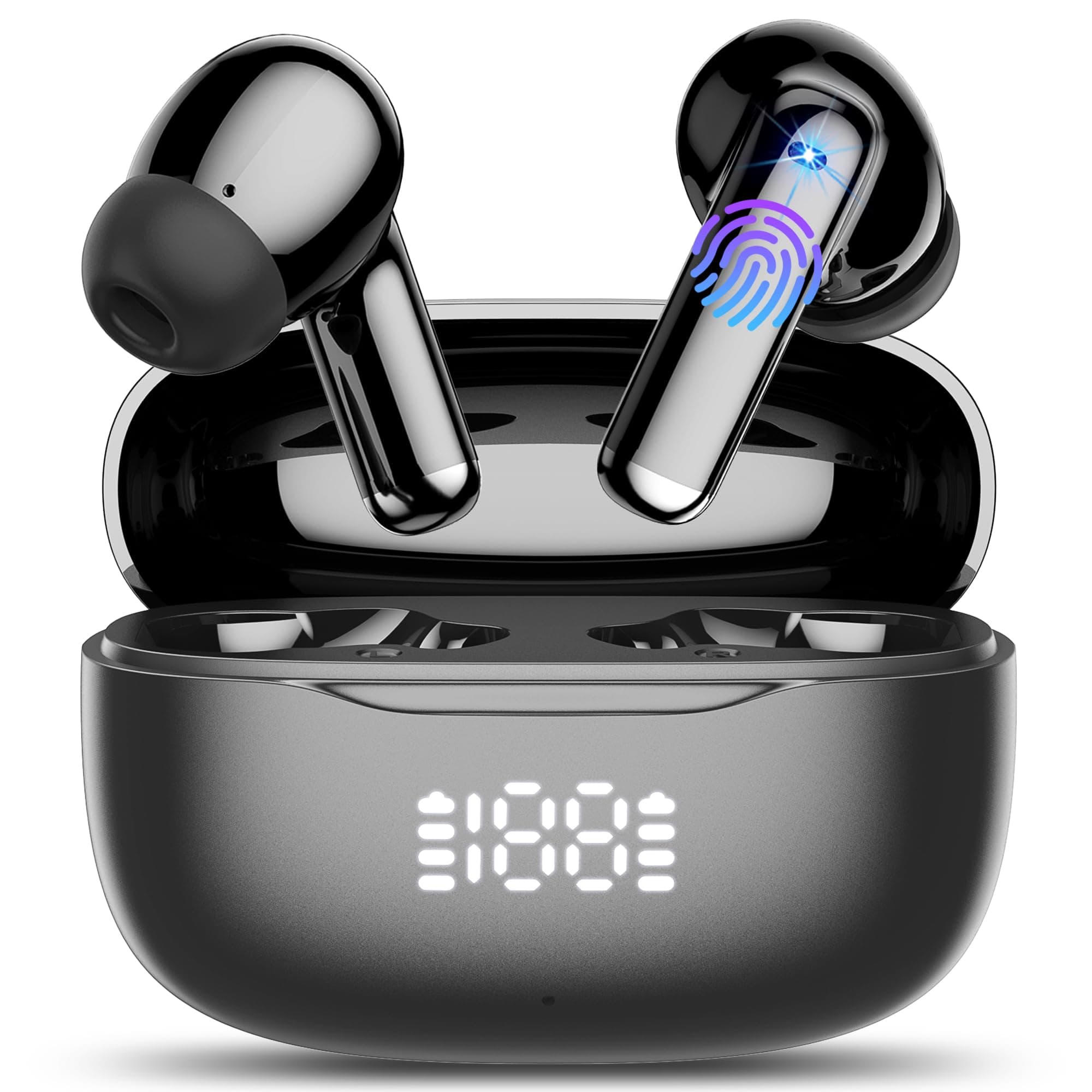 Cuffie Bluetooth , Auricolari Bluetooth 5.4 in Ear, Cuffie Wireless con 4 ENC Mic HiFi Stereo, Cancellazione Rumore, 40 Ore Sport Cuffie Senza Filo, IP7 Impermeabili LED Display per iOS/Android, USB-C