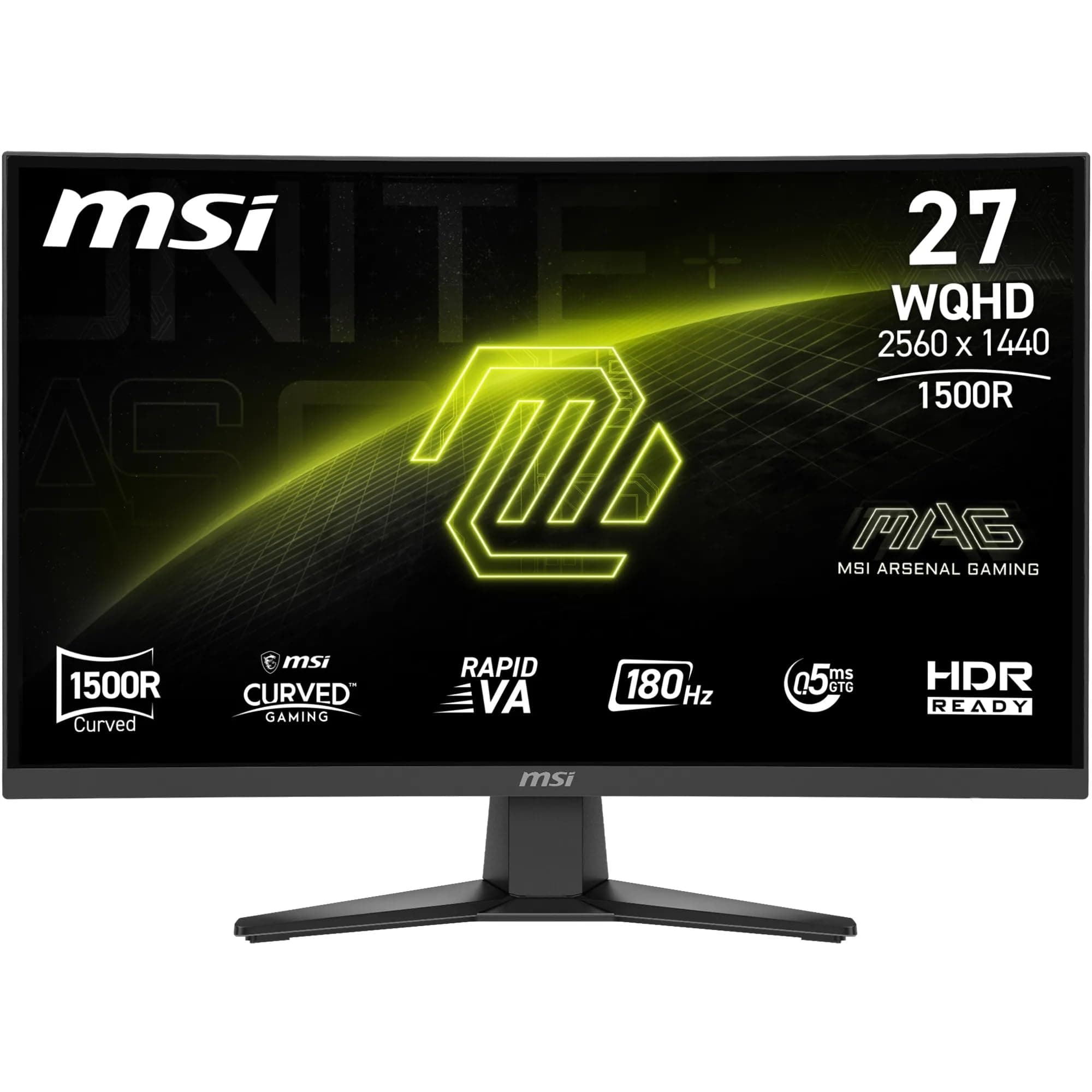 MSI MAG 275CQF E18 Écran Gaming incurvé 27" WQHD - Dalle Rapid VA 1500R 2560 x 1440, 180 Hz / 0,5 ms, HDR Ready, AMD FreeSync™, HDMI 2.0b CEC, DP 1.4a, Inclinaison réglable, Compatible VESA, Noir