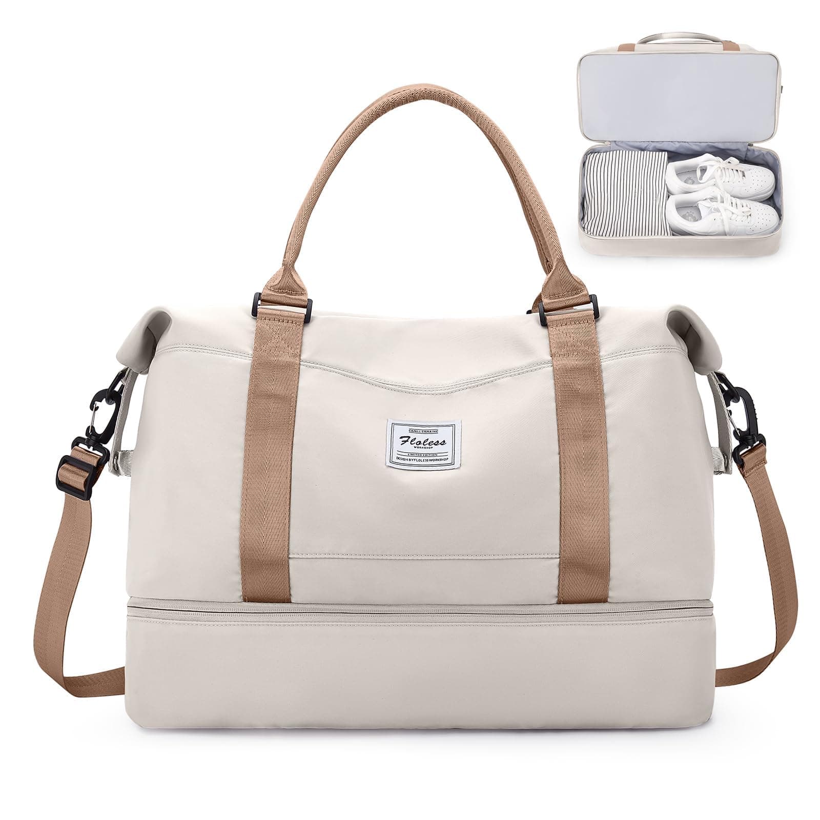 Sac de Voyage 45x36x20 pour Easyjet,Bagage à Main Léger, Sac fourre-Tout de Sport Imperméable pour Week-End avec Compartiment à Chaussures pour Travel Gym Danse,A01-Beige Marron
