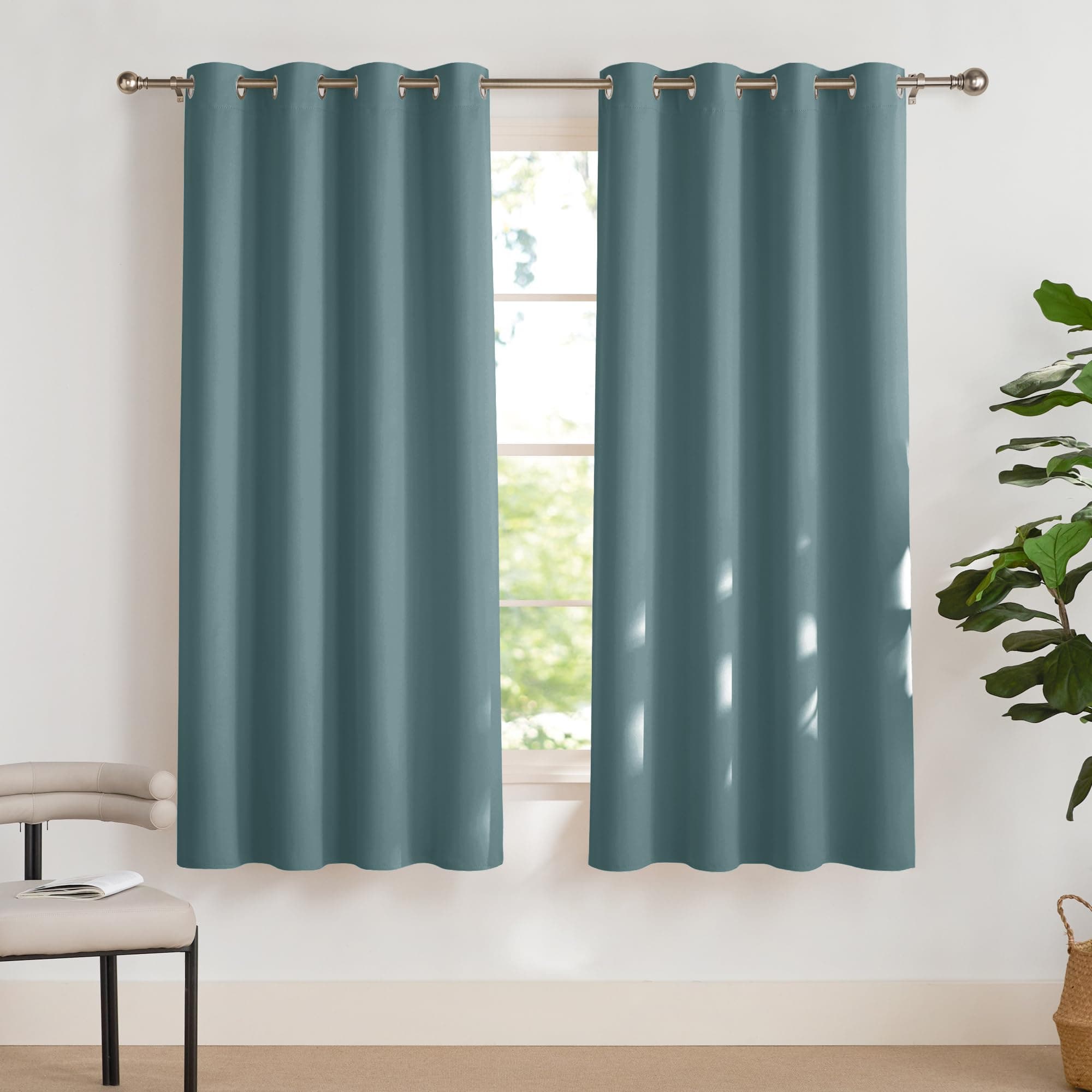 PONY DANCE Rideau Occultant - Draperies Intérieurs a Oeillets Décoration de Fenêtre Isolation Thermique pour Cuisine & Maison Chambre, L 140 sur H 160cm, Bleu Arctique, 2 Pcs