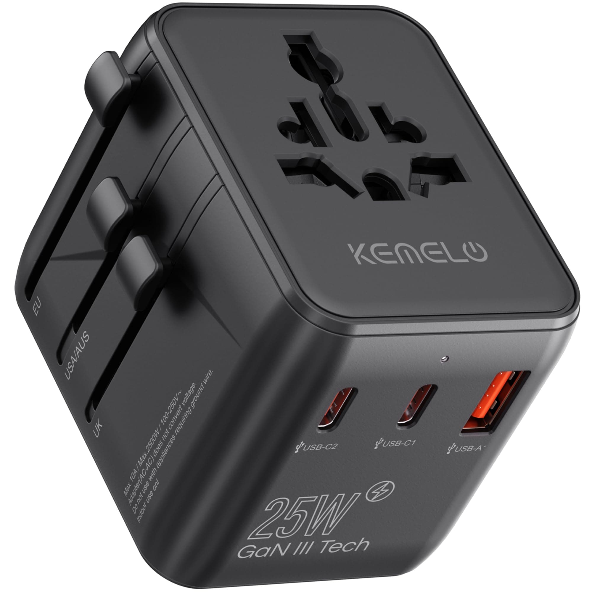 25W Adattatore Universale da Viaggio,5 in 1 Presa Universale da Viaggio con 1 USB A,2 USB C,1 Universale Presa,1 US/JP Presa,Adattatore Spina Internazionale per Italia UK US Australia Tailandia