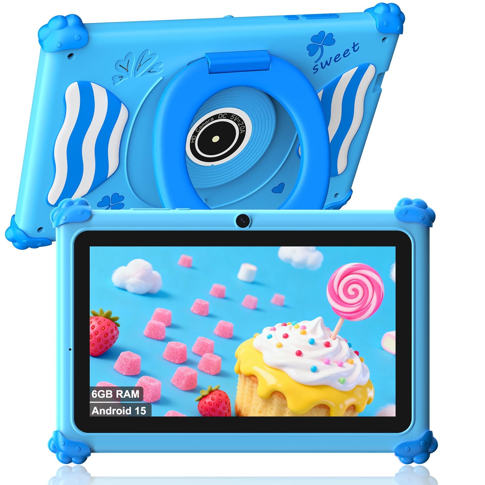 ascrecem Tablet Niños 7 Pulgadas Android 15 Tablet para Niños con 2.4G+5G WiFi6 Penta Core 6GB RAM 32GB ROM Tableta Infantil Doble Cámara 128GB Expandible Control Parental Juegos Educativos (Azul)