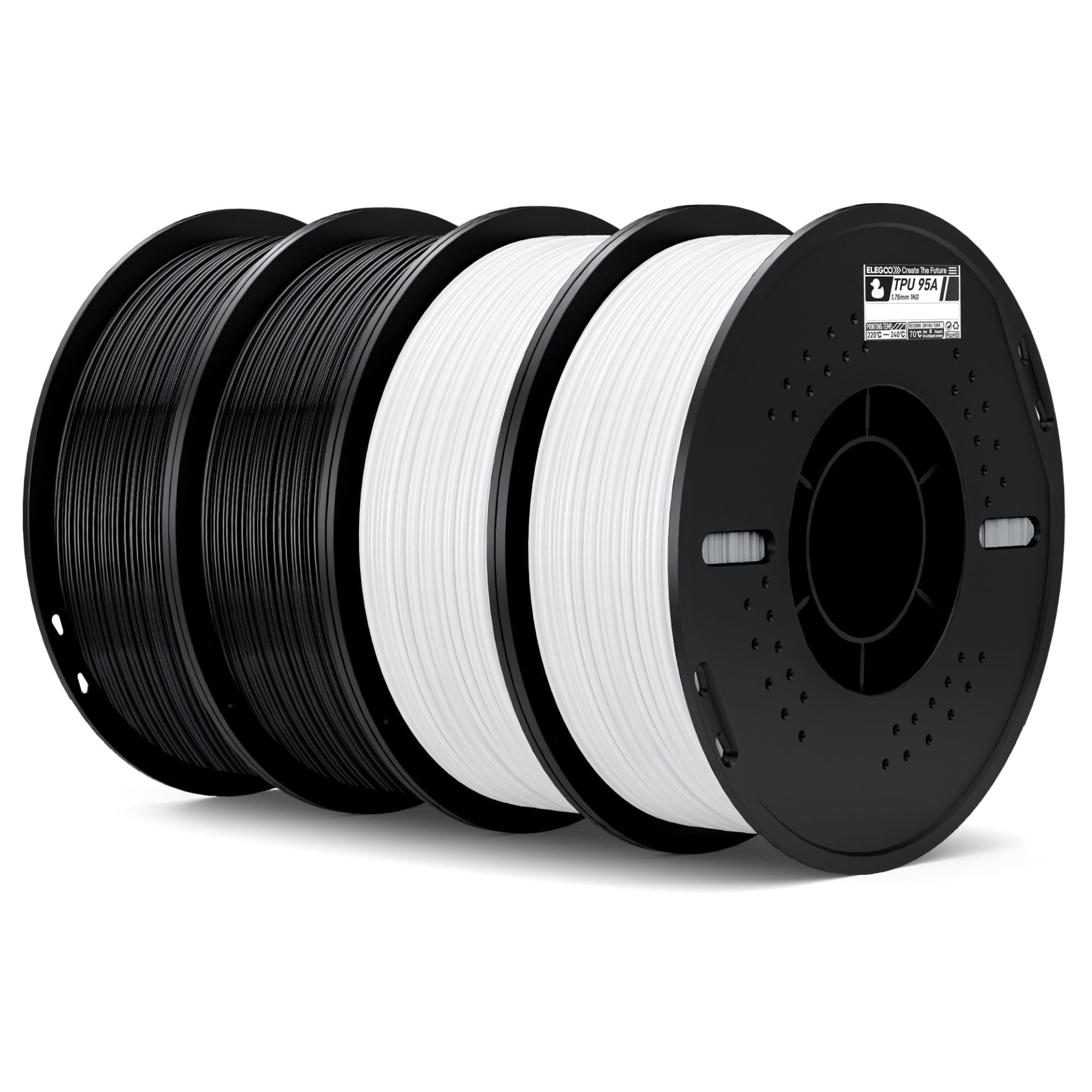 ELEGOO Filamento TPU 95A 1.75mm 4KG Negro y Blanco, Filamento Flexible 95A Suave para Impresoras 3D, Carrete de Plástico, para La Mayoría de Impresoras 3D