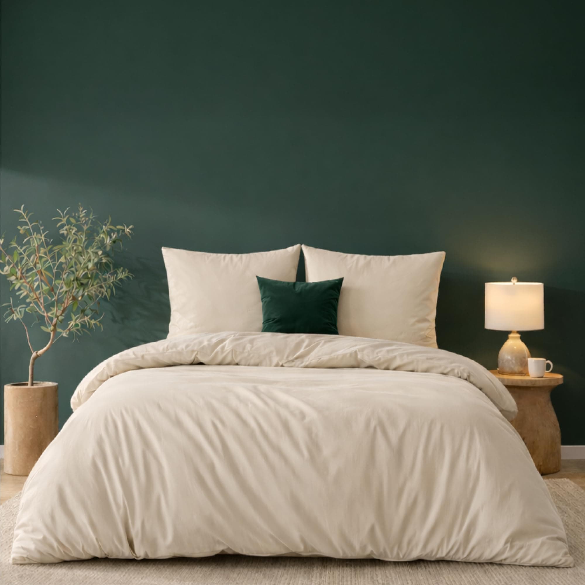 Twinzen Housse De Couette 240x220 cm avec 2 Taies Oreiller 65x65 cm, Beige - Parure de Lit 220x240 Adulte en Microfibre - Oeko-Tex