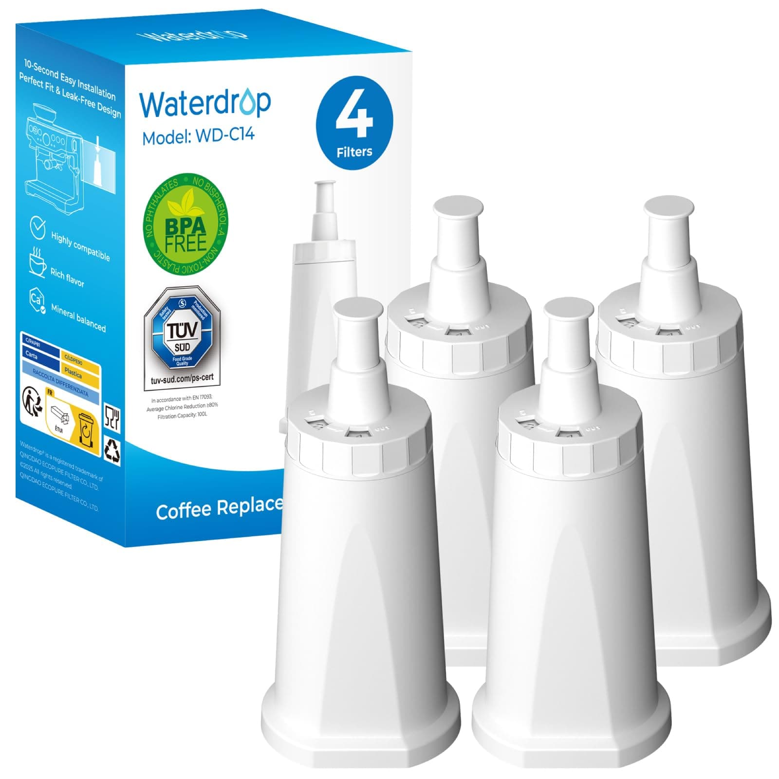 Waterdrop Filter, Ersatz für Sage® Barista Express Pro Wasserfilter, BES008 Filter, SES008/SES810/SES875/SES880/SES920/SES980/SES990, TÜV SÜD Zertifiziert (4)