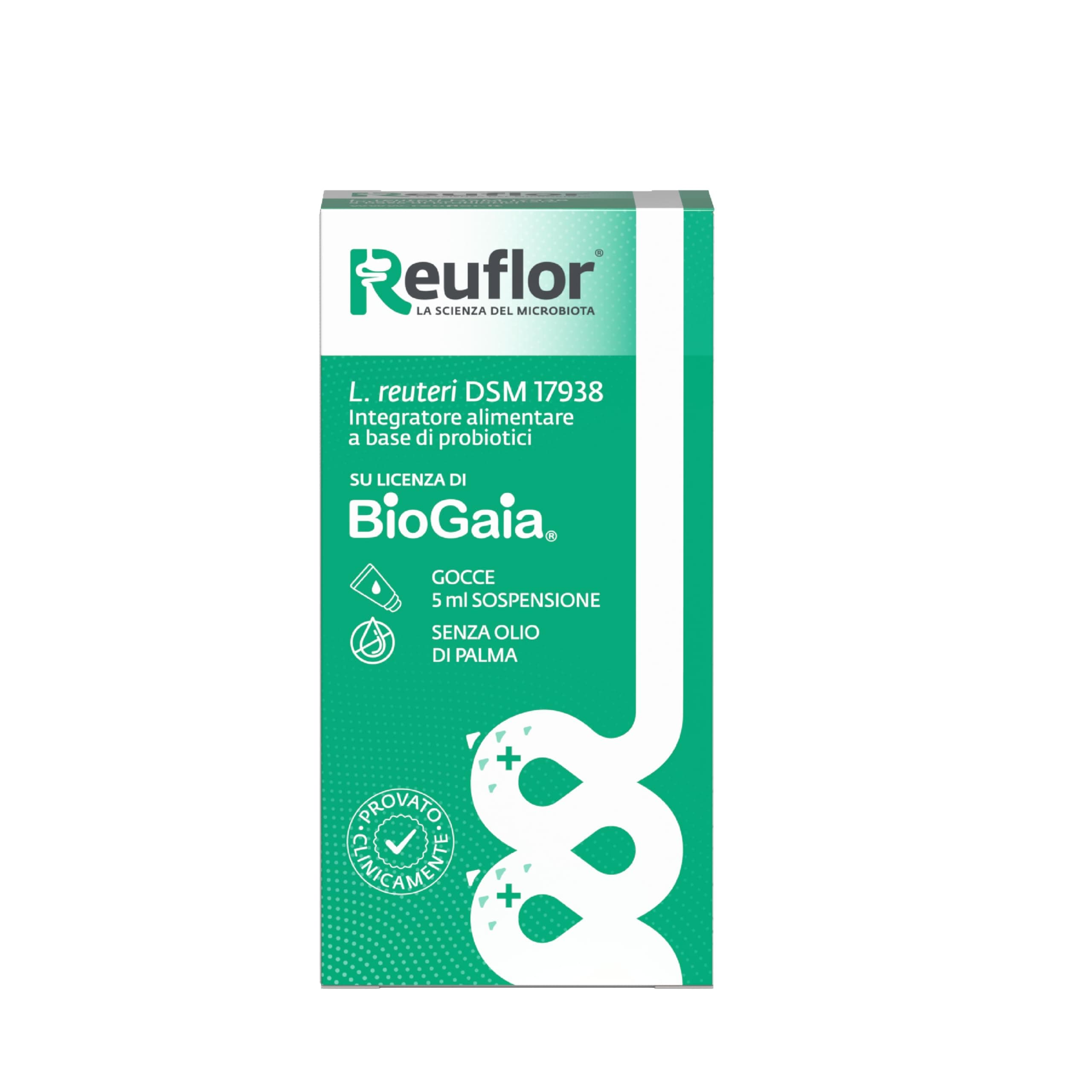 Reuflor - Integratore Alimentare a base di Fermenti Lattici Vivi, Probiotico adatto ai bambini, senza olio di palma, Gocce da 5 ml
