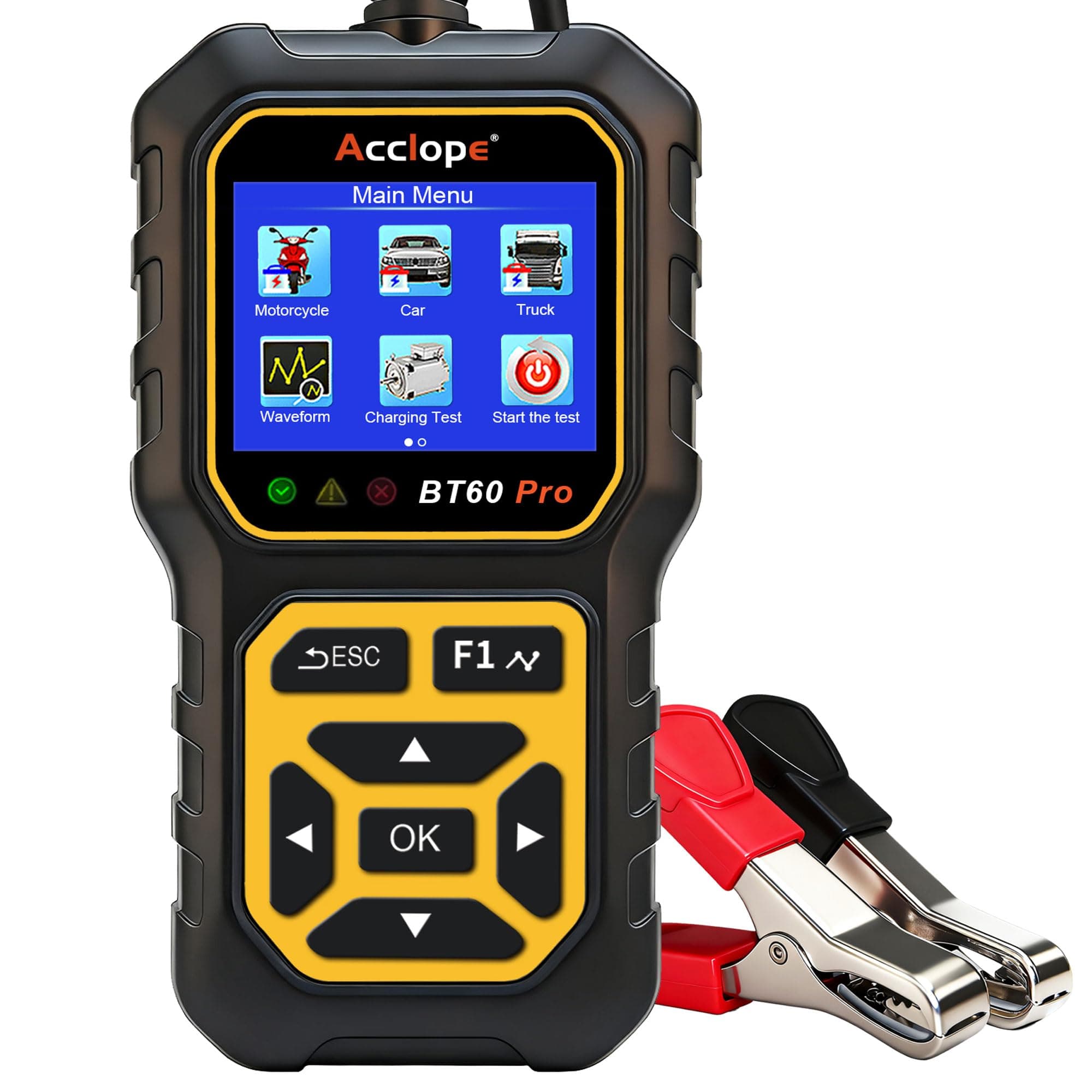 Acclope BT60 PRO Testeur de Batterie Voiture 2–120Ah 100-3000CCA 12V 6V 24V Test Charge Alternateur&Démarrage Analyse Onde AGM/GEL/SLA/EFB/VRLA/LiFePO4 Rapports QR Cloud Impression