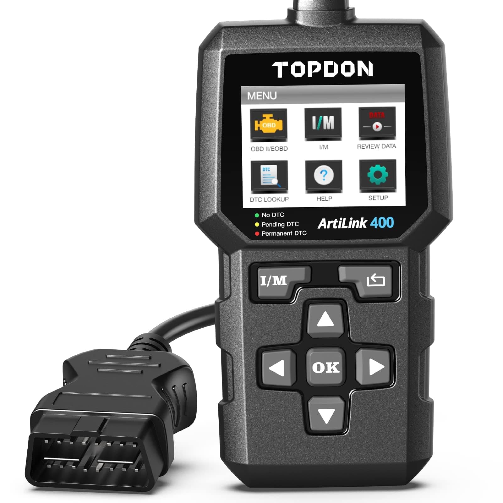 TOPDON AL400 OBD2 Diagnosis, Maquina Diagnosis Coche Multimarca 10 Funciones, comprobación de Las Luces del Motor, Pruebas de emisiones de Gases de Escape, comprobación del Sensor O2, EVAP