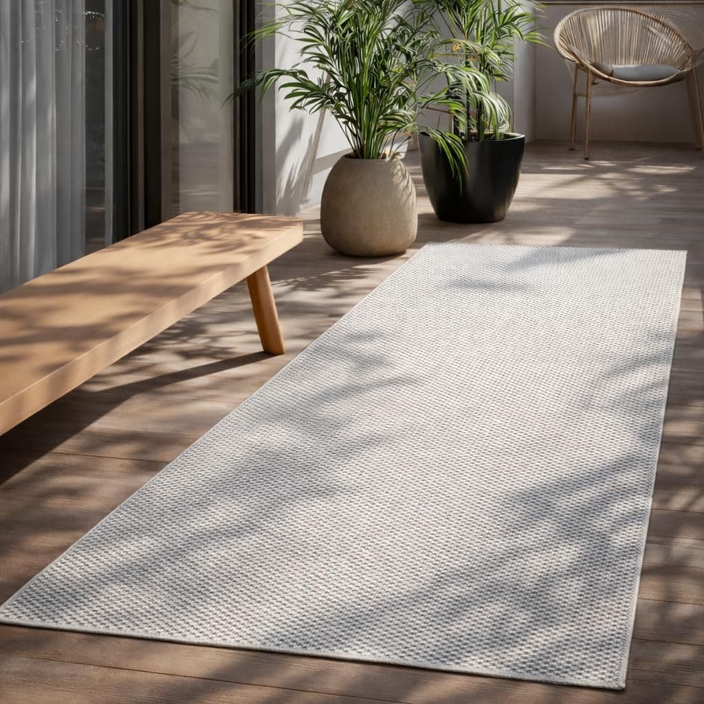 the carpet Mistra - robusto tappeto per esterni, resistente alle intemperie e ai raggi UV, adatto a balcone, terrazza, giardino d'inverno o cucina e sala da pranzo, crema, 80x200 cm