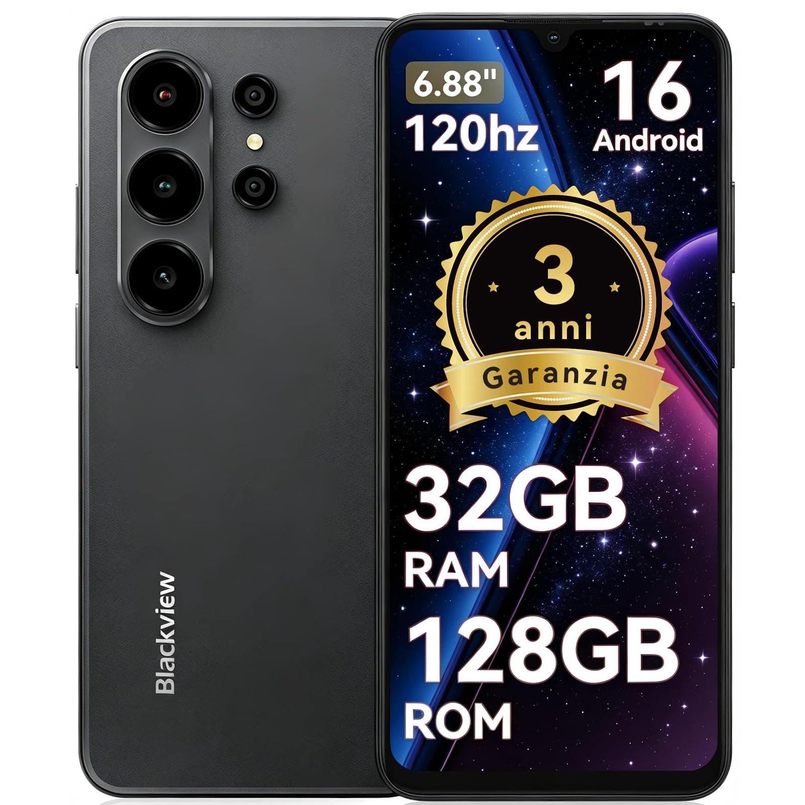 Blackview WAVE 10 Telefono Movil Baratos Buenos Android 16,32MP+13MP 32+128GB/2TB TF Celulares,Smartphone Libres Oferta 6.88"/5000mAh/3.5mm/5G WiFi/Face ID/Bloqueo Huellas Dactilares,3 Años Garantía