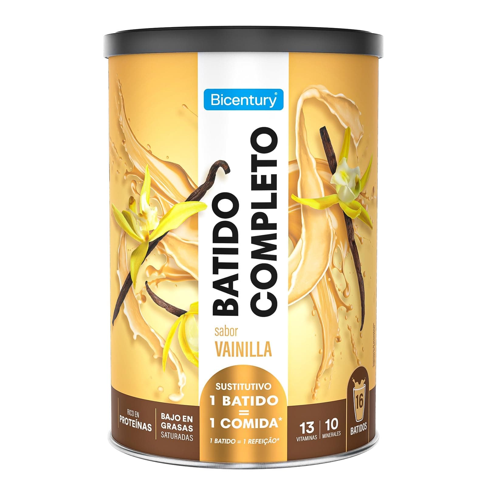 Bicentury Batido Completo Sustitutivo de Comida Sabor Vainilla, Rico en Proteínas, Bajo en Grasas saturadas, Un batido equivale a una comida completa, 436 g, 16 raciones