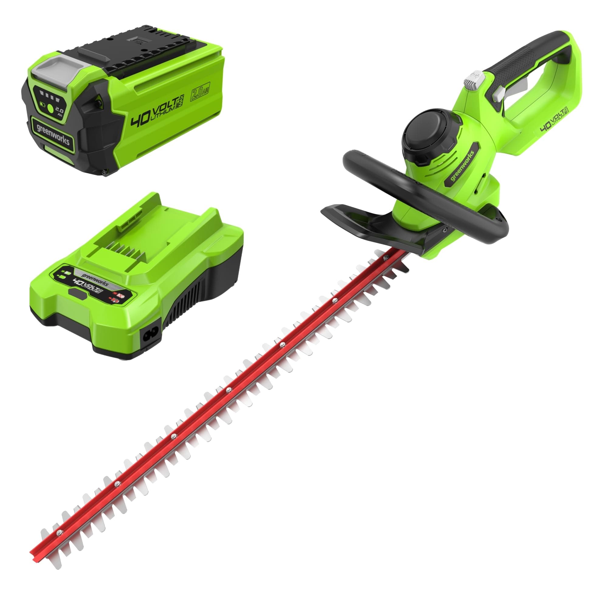 Greenworks G40HT61K2 Tagliasiepi a Batteria, Lame a Doppia Azione da 61cm, Taglia Rami e Steli Fino a 27mm di Spessore, 3000spm, Batteria 40V 2Ah e Caricabatterie, Garanzia 3 Anni