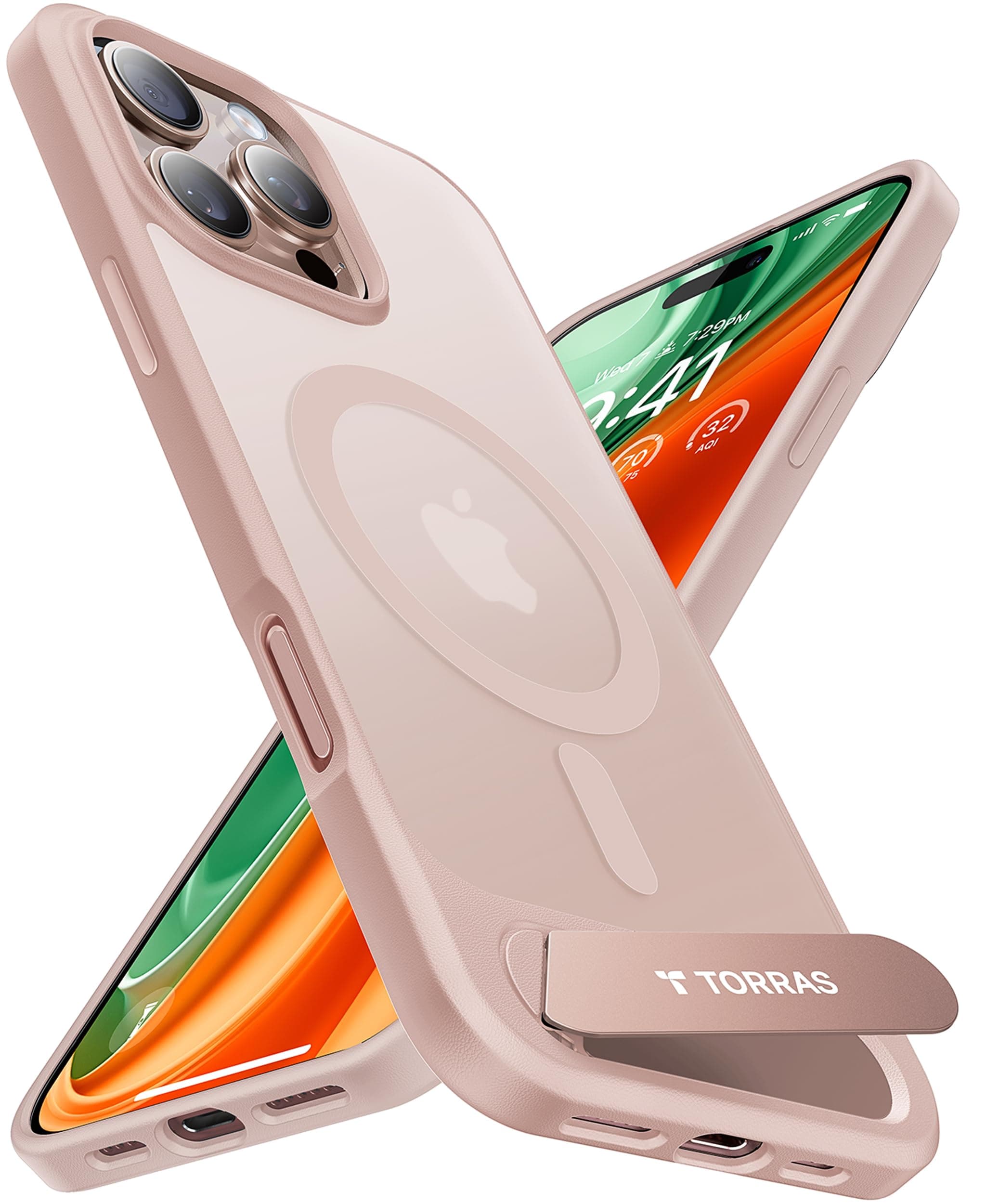 TORRAS für iPhone 16 Pro Max Hülle für MagSafe mit Titan Flügelständer Zertifizierte Magnetkraft Militärschutz Handyhülle iPhone 16 Pro Max Case Stoßfest Kratzfest Hardcase Handy Hülle Matt Gold