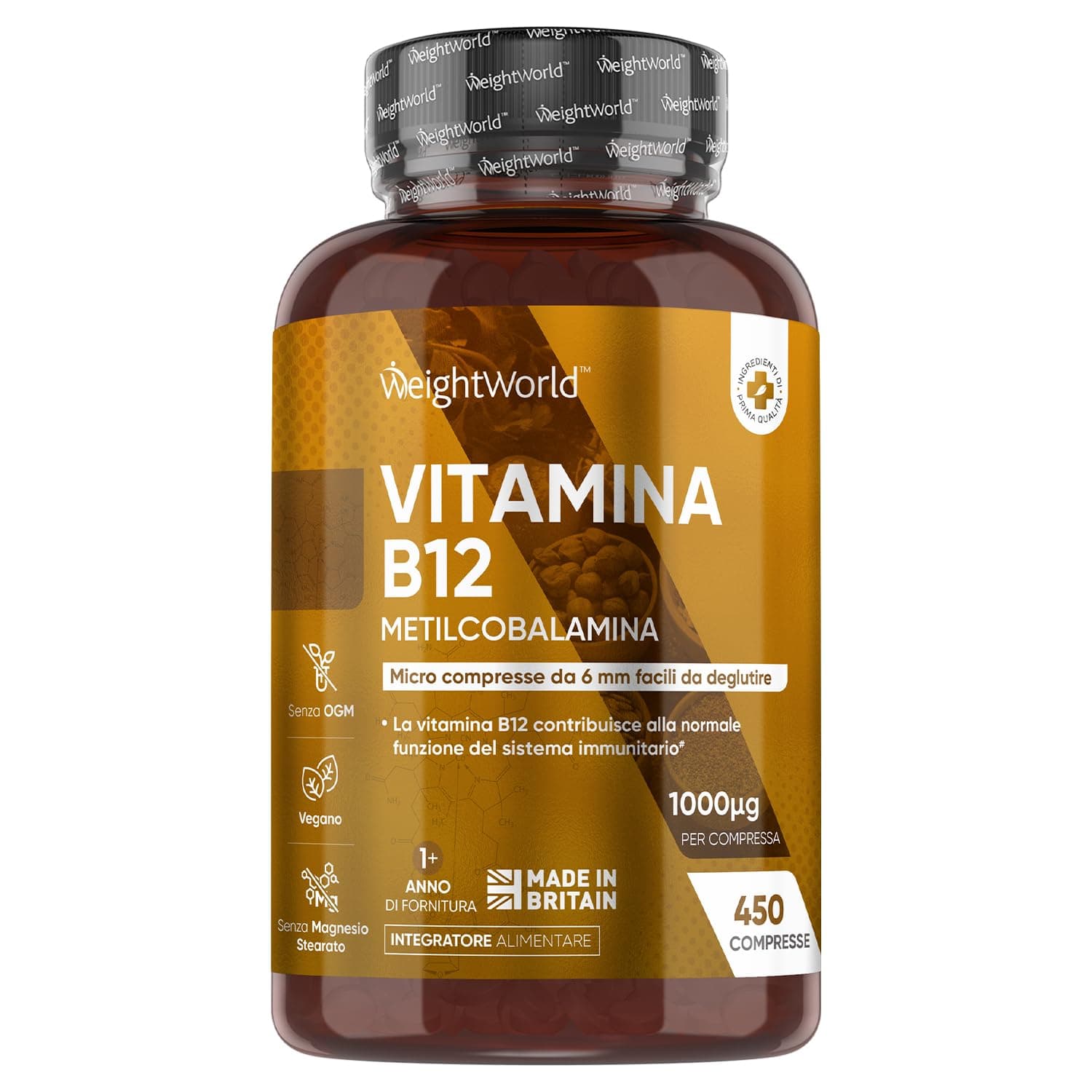 Vitamina B12 Metilcobalamina 1000mcg, 450 Micro Compresse da 6mm, 14+ Mesi di Fornitura (1 al Giorno), B12 Vitamina Vegana, Facile da Deglutire, Methylcobalamin, Priva di Magnesio Stearato e Glutine