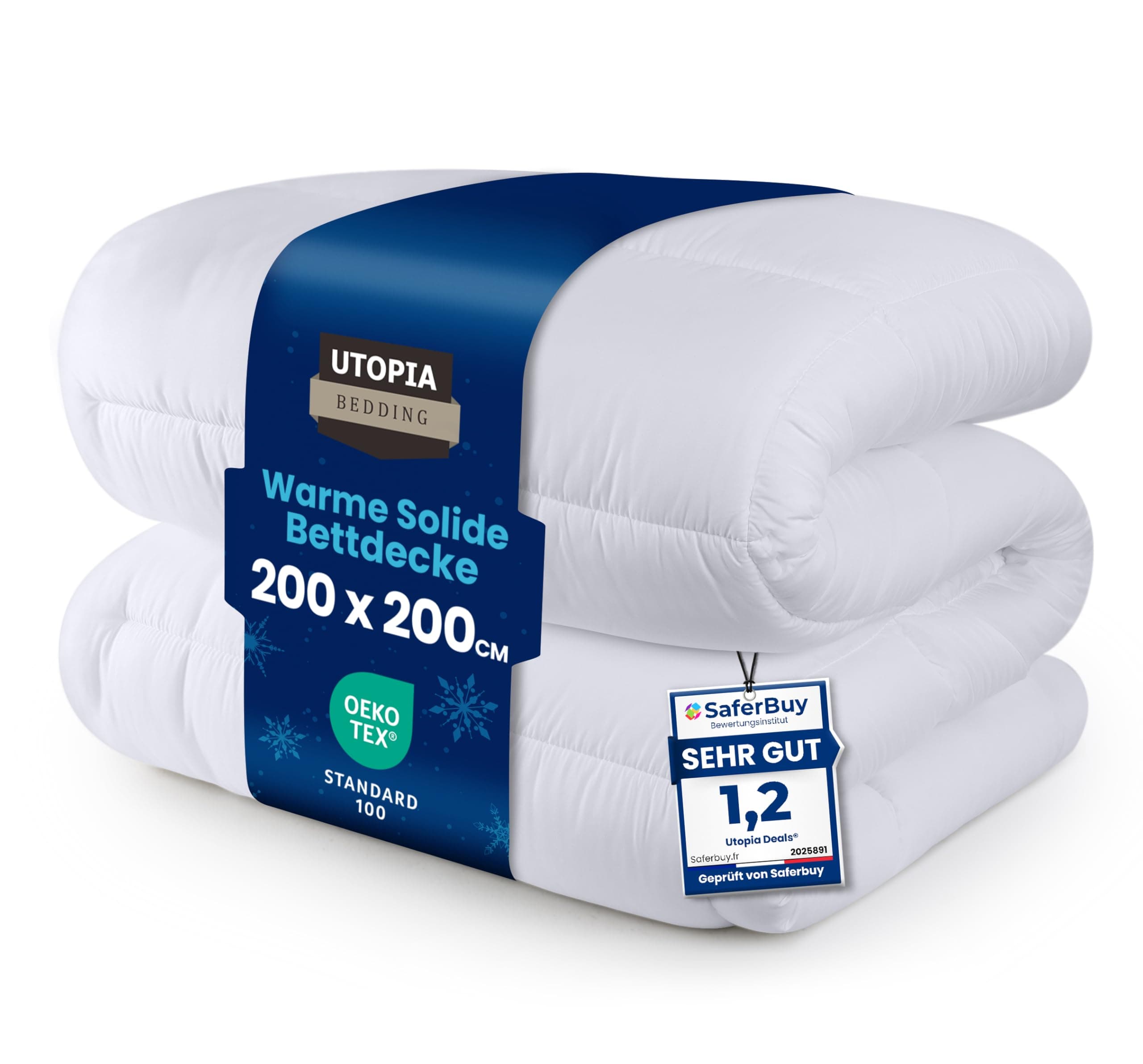 Utopia Bedding Bettdecke 200 x 200 cm, Ganzjahresdecke 370 GSM Füllung, atmungsaktive Schlafdecke, Steppdecke, Super Weiche Kuschelige (Weiß)