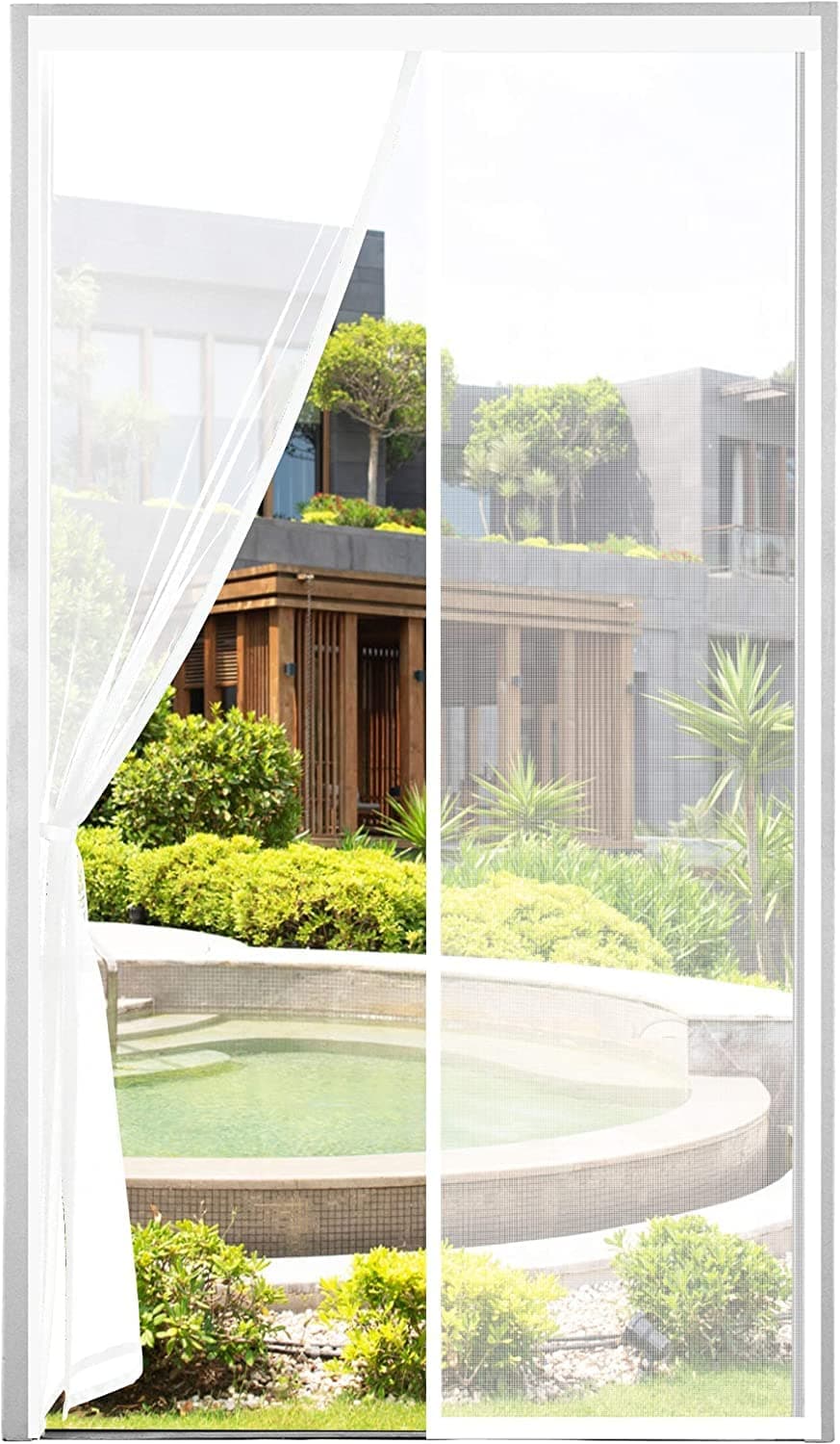 ENGROSAR Mosquitera Puerta Magnetica, 80x200CM Cortina Exterior para Balcón/Patio, Se Cierra Automáticamente, Fácil Instalación sin Taladrar (Blanco)