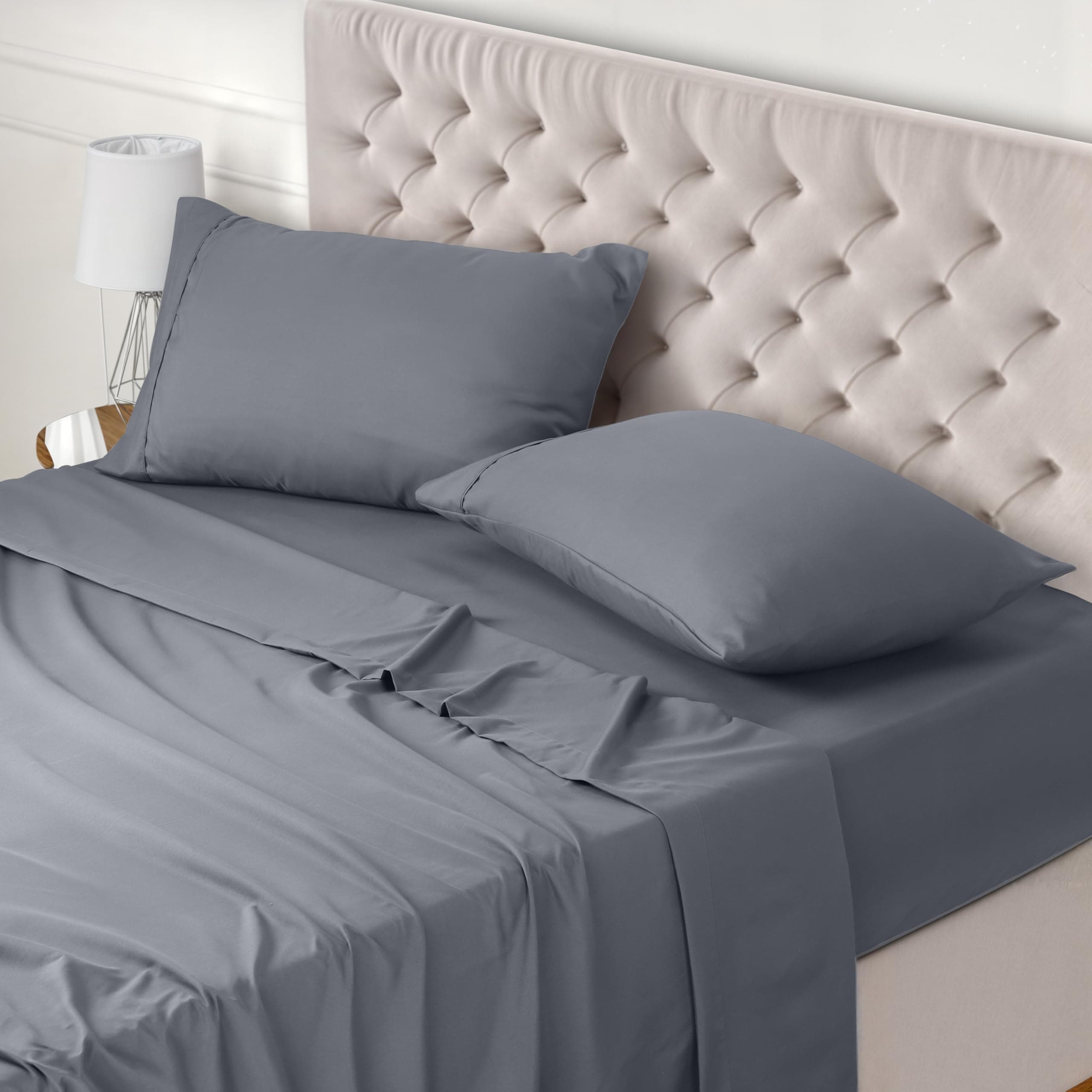 Utopia Bedding - Set Lenzuola Letto Matrimoniali 4 Pezzi 160x200 cm - Spazzolata Poliestre di Microfibra - Oeko-Tex Certificato - Lenzuolo con Angoli, Lenzuolo Piatto e 2 Federe 50x75, Grigio