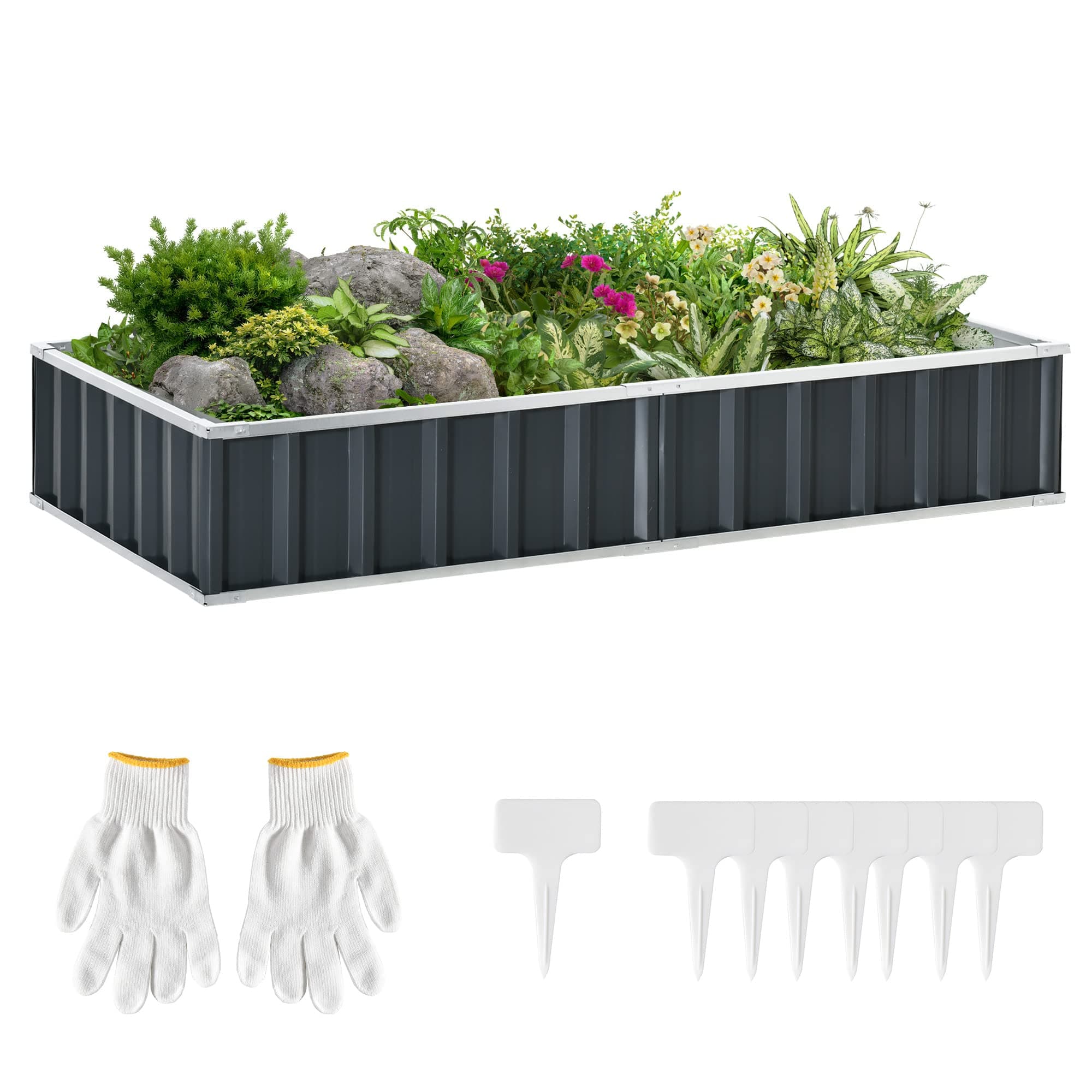 Outsunny Carré Potager de Jardin 174 x 90 x 30 cm - modulable, Montage sans Outils, Gants fournis - tôle d'acier ondulée Anthracite