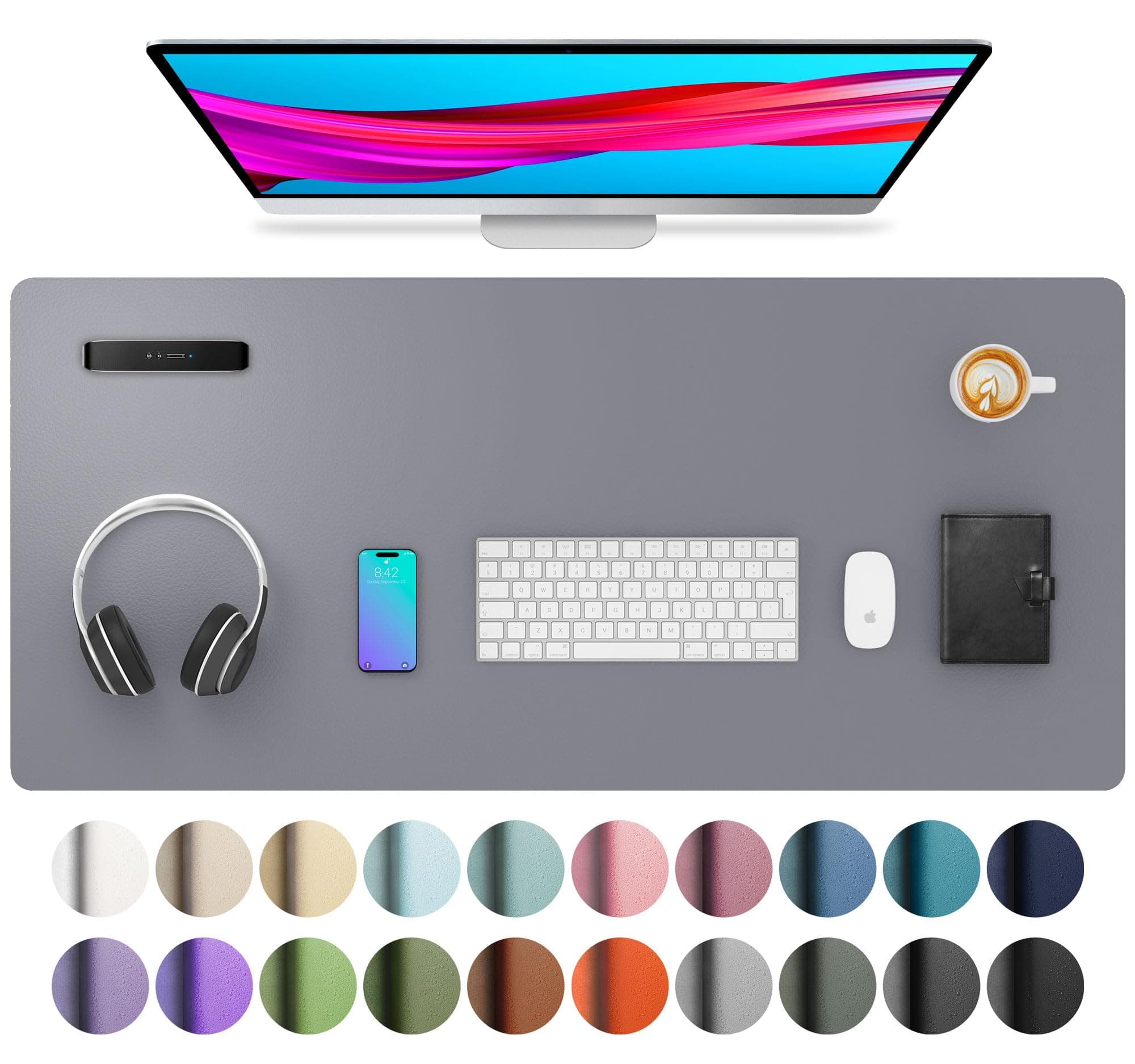 Aothia Tappetino da scrivania, Tappetino per Mouse, Assorbente da scrivania in Pelle PU Antiscivolo, Protezione da scrivania per Laptop per casa e Ufficio(91cmx43cm,Grigio Chiaro)