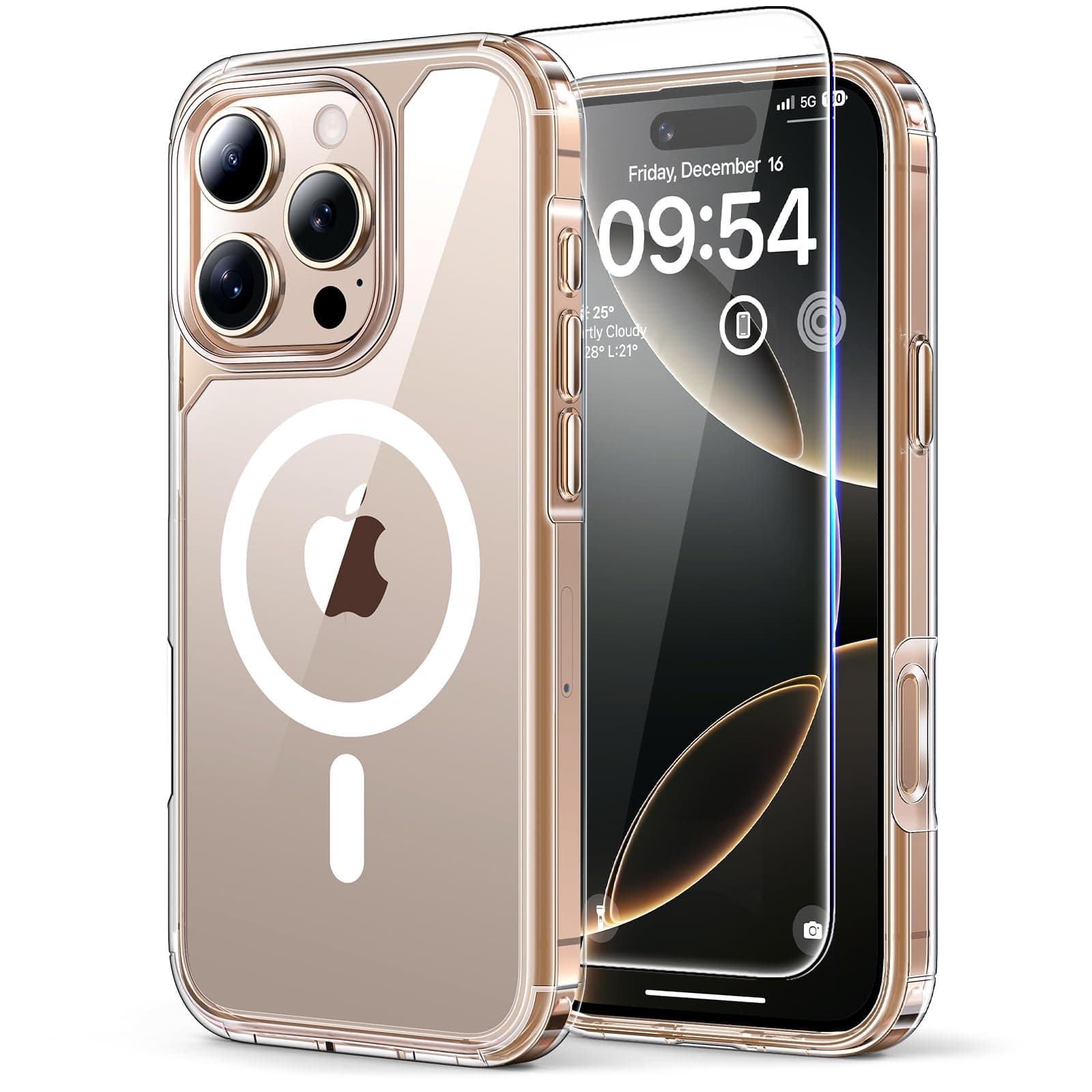 TAURI Funda Magnética para iPhone 16 Pro 6.3", Transparente | [No Amarillea] con HD Protectores de Pantalla, [Protección de Grado 15 FT] Mejorada Protección Anti-Arañazos Case