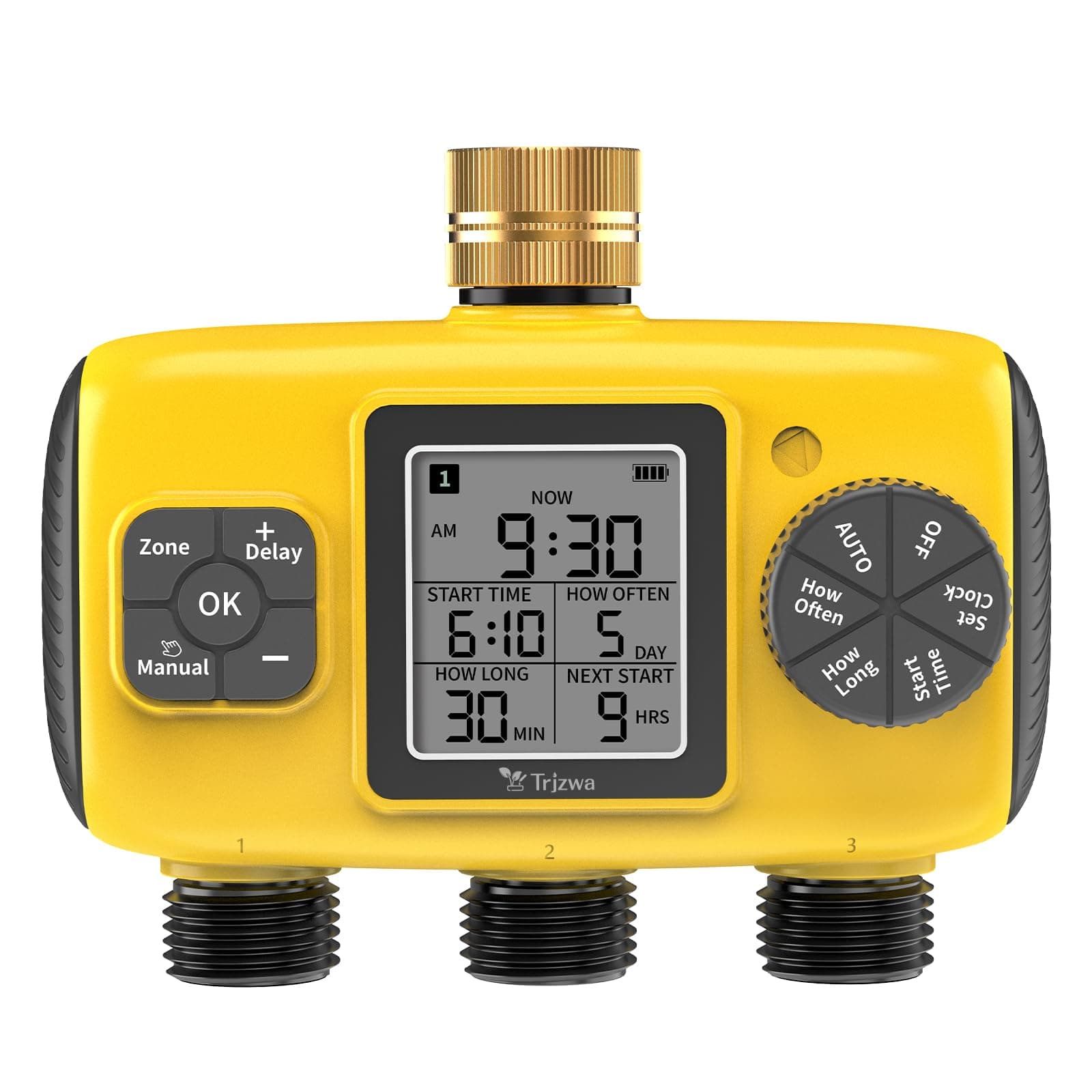 TRJZWA Programmateur Arrosage Automatique avec 3 Sorties,Tuyau Irrigation Chronométré,Arrosage Automatique pour Jardin,Système de Minuterie D'irrigation Numérique Étanche IP55 pour Jardin/Pelouse