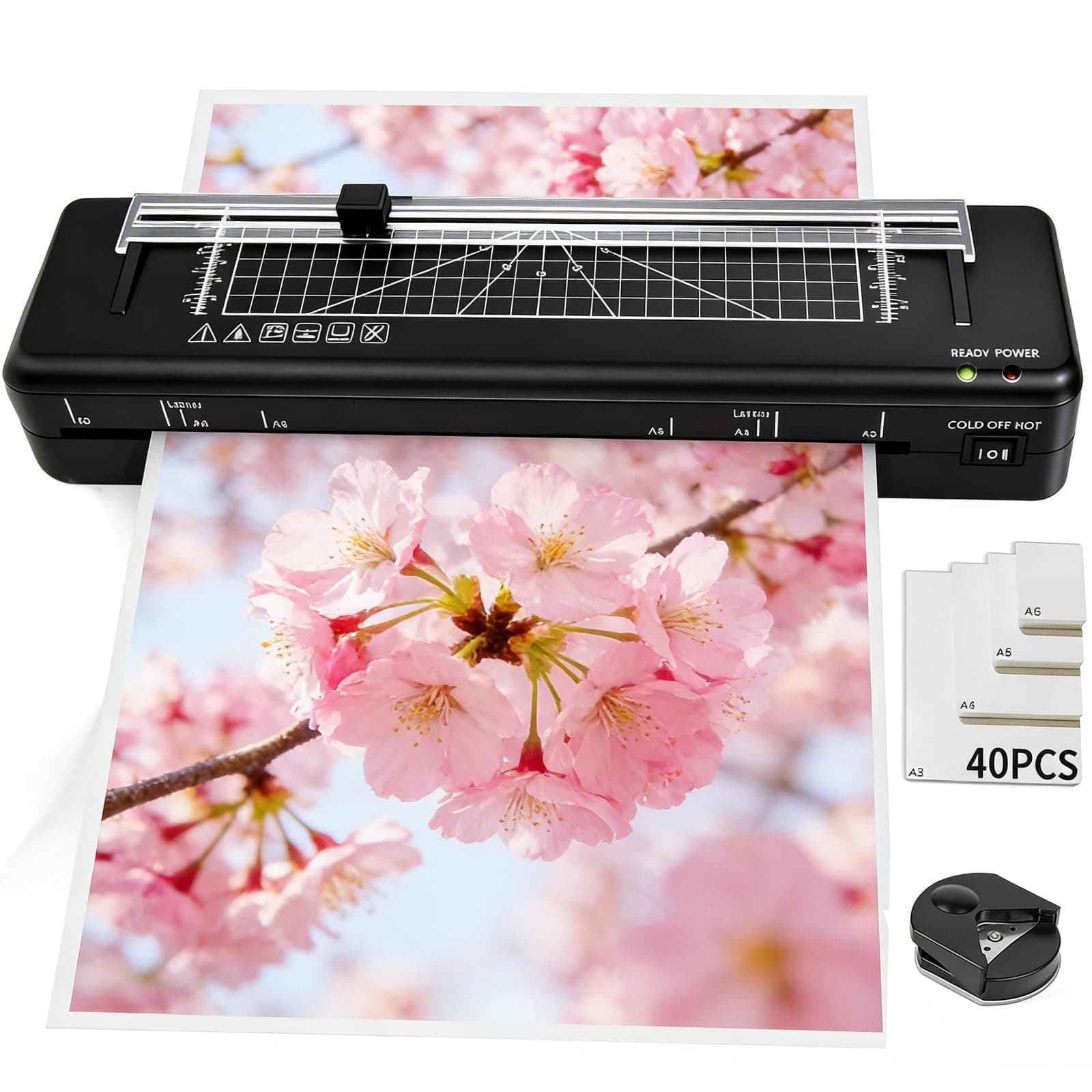 Plastificadora A3 Laminadora con 40 Bolsas de Plastificación A3 A4 A5 A6 con Incorporar cortador de papel, redondeador de esquinas, Laminadora en frío versátil para oficina, hogar y escuel