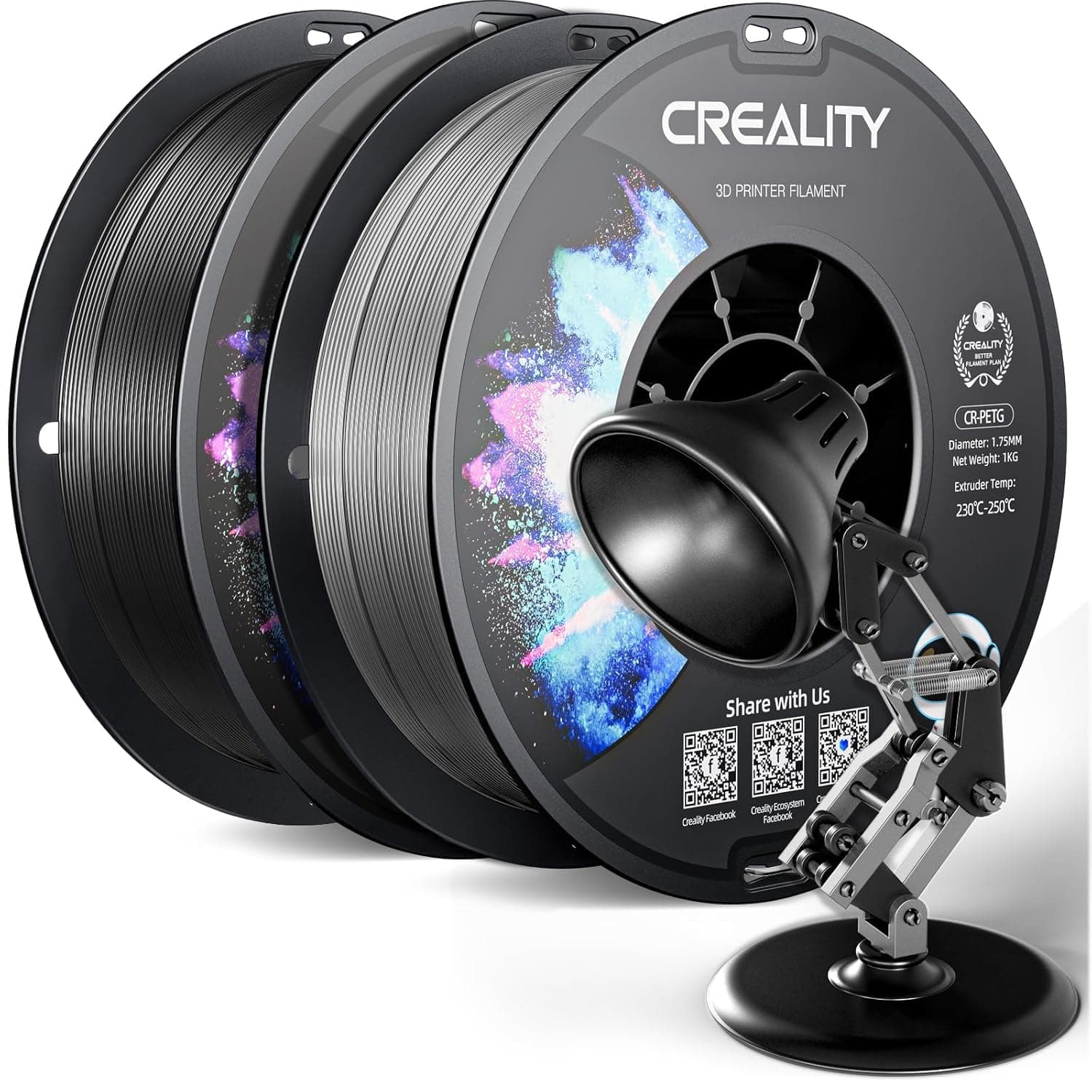Creality CR-PETG Filament 1.75 mm 2KG, Excellente Ténacité Haute Précision, Inodore Non Toxique, Résistant à l'Humidité, Filament PETG Brillant pour Imprimante 3D (Gris + Noir)