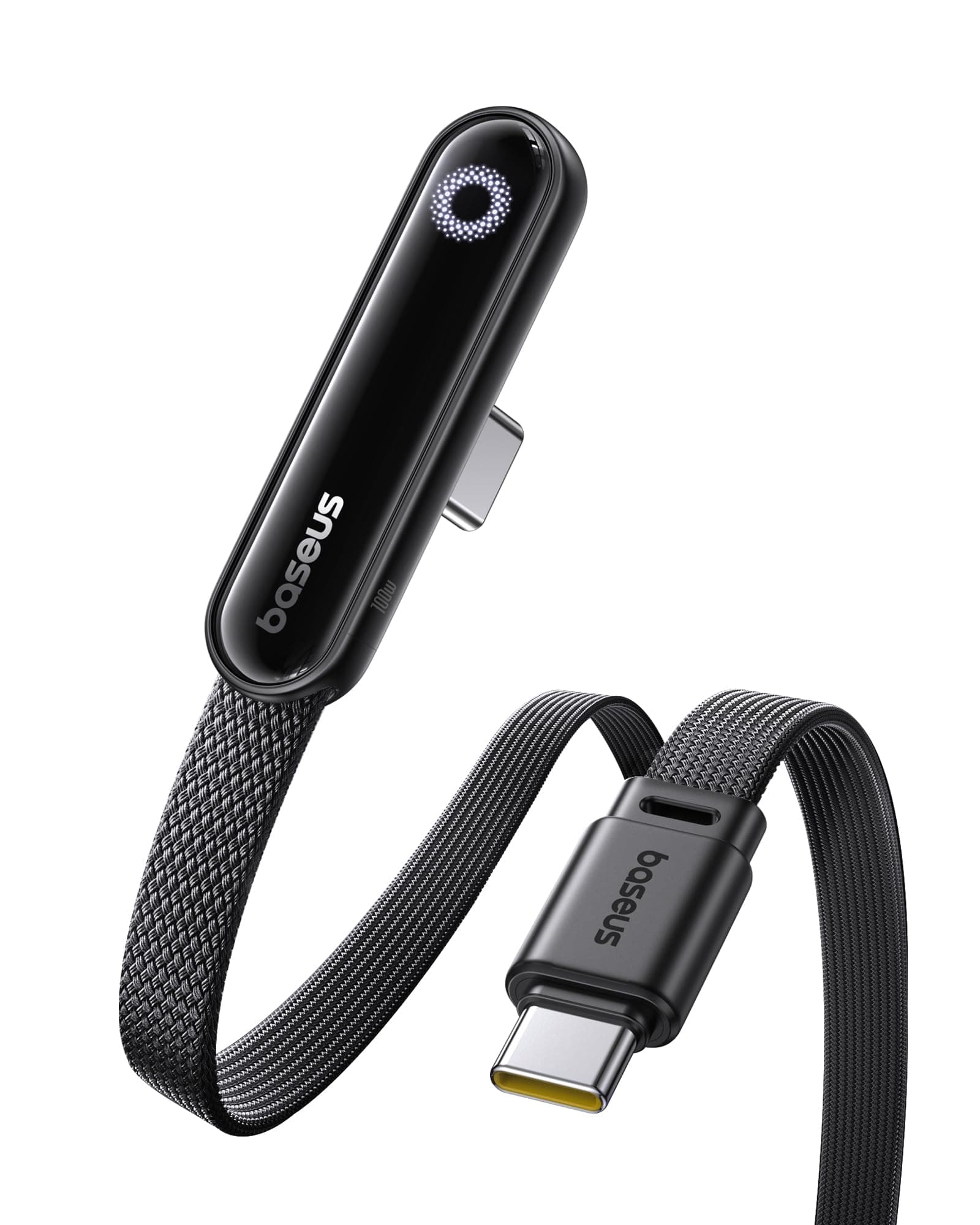 Baseus USB C Kabel mit 90° Ellbogen, 100W 1m Typ C auf C E-Sport Schnellladekabel mit Ringatmosphärenlicht für iPhone 17 16 15 Pro, Samsung Galaxy S25 S24 S23 S22 Ultra, MacBook, iPad Pro