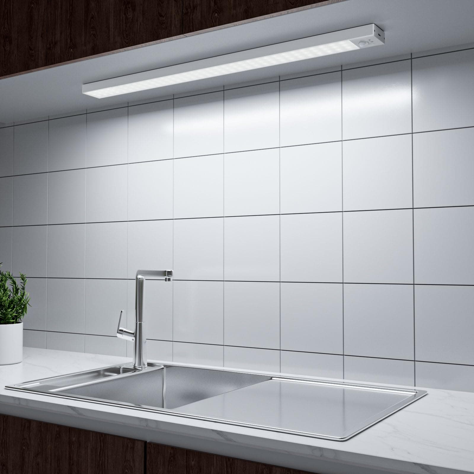 OUILA Luz LED Adhesiva con Sensor de Movimiento, 84 LEDs 4 Modos 2500mAh USB Recargable 43CM Luz Nocturna Magnética para Armario, Gabinete, Pasillo, Escaleras, Cocina, Garaje