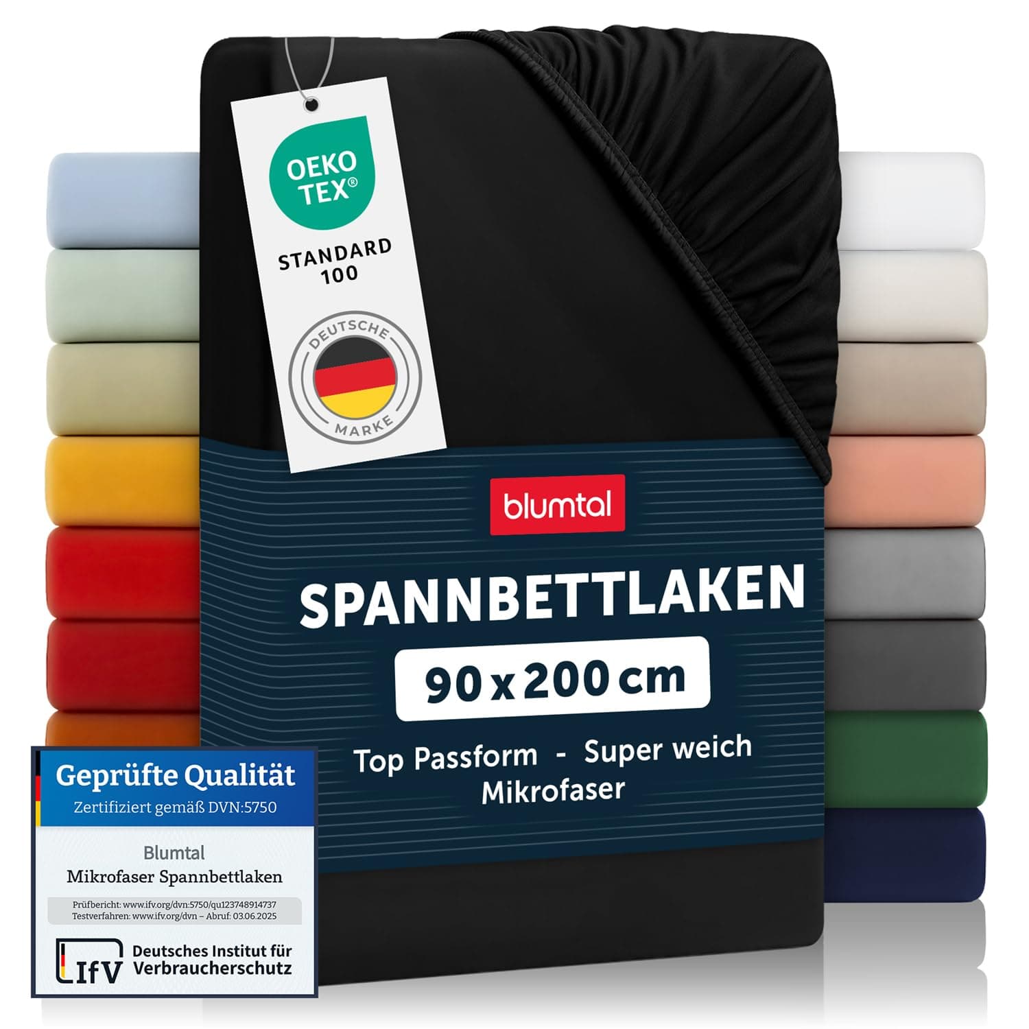 Blumtal® Spannbettlaken - Microfaser - Ökotex zertifizierte Bettlaken - Spannbetttuch - Bettbezug/Leintuch - Fitted Sheets - Schwarz 90x200cm