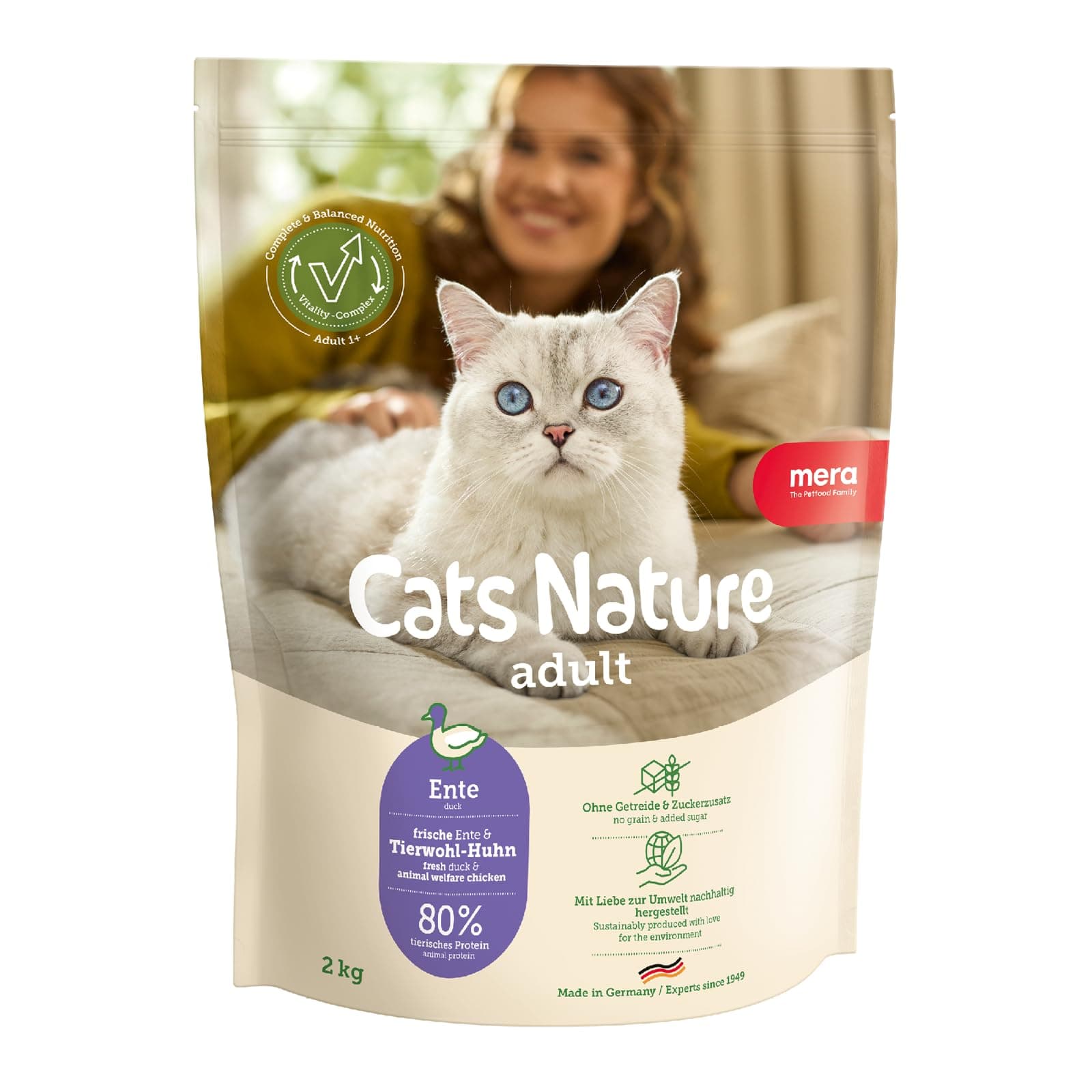 MERA Cats Nature Ente Premium Katzenfutter Trocken 2kg | Getreidefrei & zuckerfrei | Adult Katzen Trockenfutter hoher Fleischanteil | Dry Cat Food