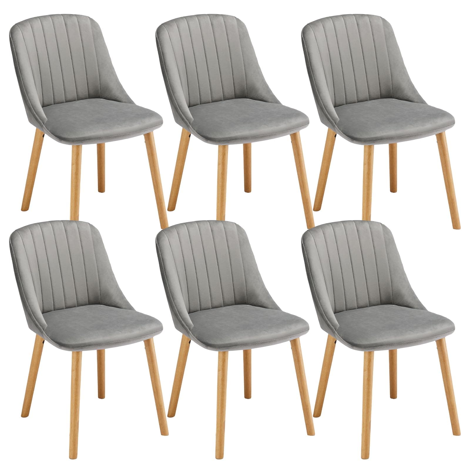 Goeurvant Chaises Bois Salle a Manger Lot de 6, Chaise Velour de Cuisine Moderne Rembourrée avec Dossier pour Salon, Bureau, Coiffeuse, Gris Clair