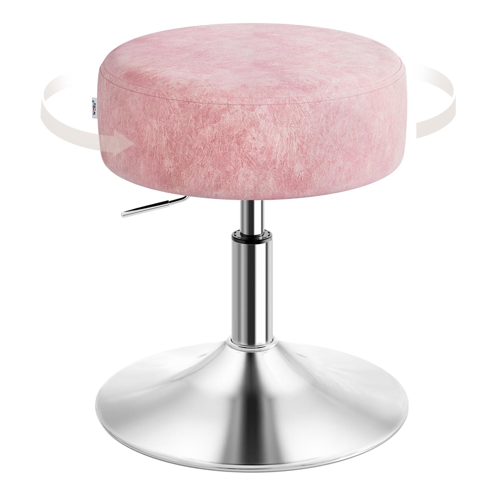 WOLTU Schminktisch Hocker, Schminkstuhl, Barhocker Rund, Höhenverstellbar, 360° Drehbar mit Verdickter Polsterung, Samt Bequemstuhl für Schminktisch, Schlafzimmer, Esszimmer, Rosa, MB6135rs