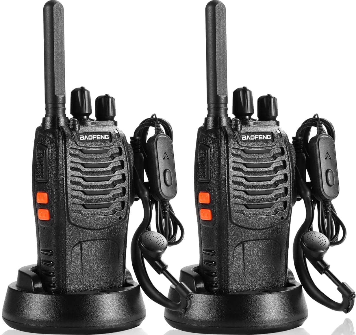 Suoyee BF-88X Profesional Walkie Talkie, 16 Canales de Largo Alcance de Radio de Dos vías con Cargador USB, Auriculares, Ideal para los niños Jugar y el Trabajo de los Adultos (Negro, 1 par)