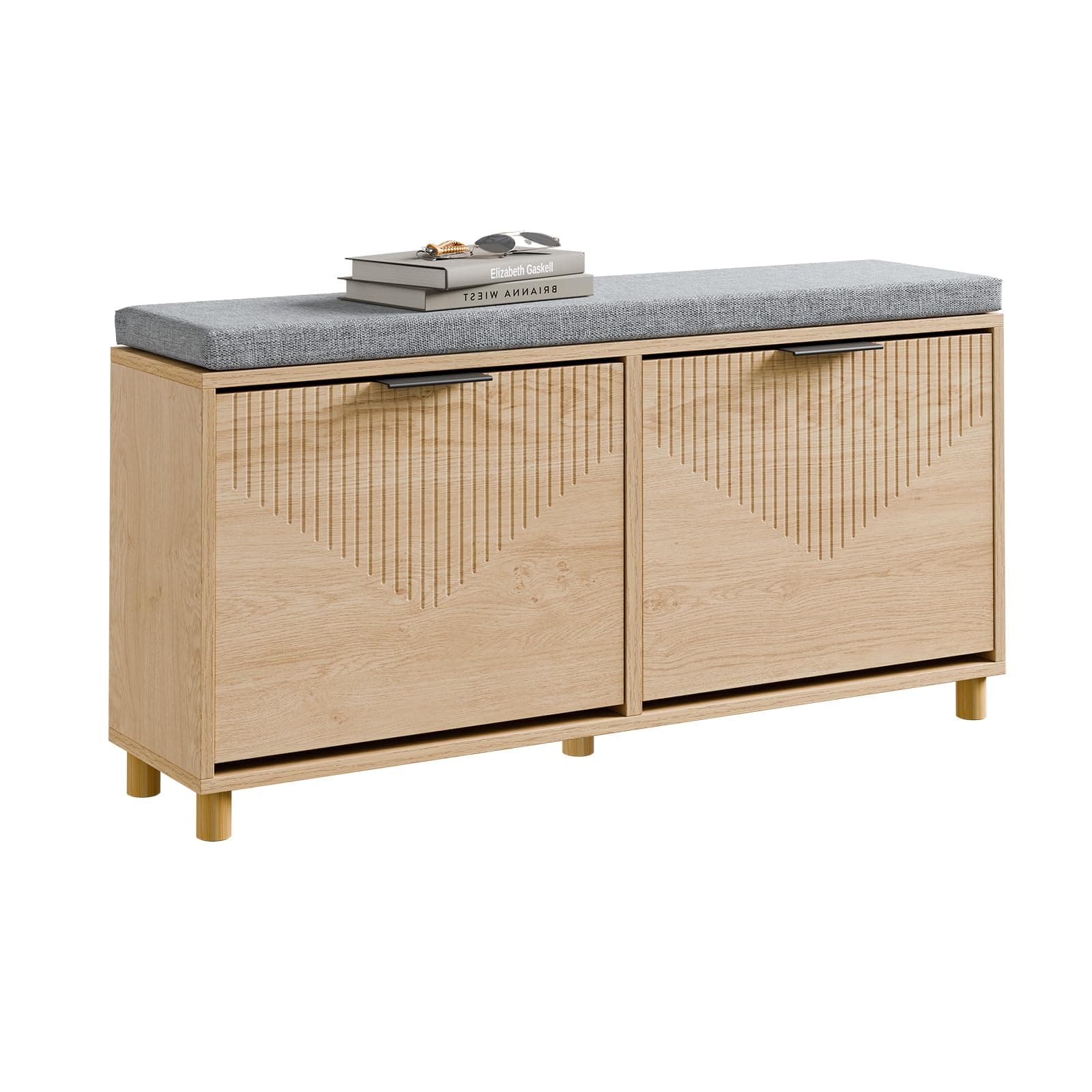 SoBuy Banco Zapatero con Asiento Estrecho - Zapatero Entrada con Almacenamiento para Zapatos Grandes, Recibidor, Apartamentos Pequeños, Madera 100x24x50cm, FSR211-N